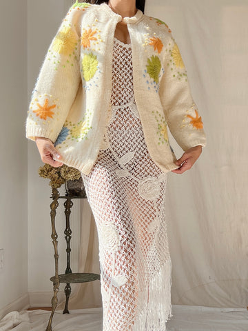 1950s Acrylic Embroidered Cardigan - M