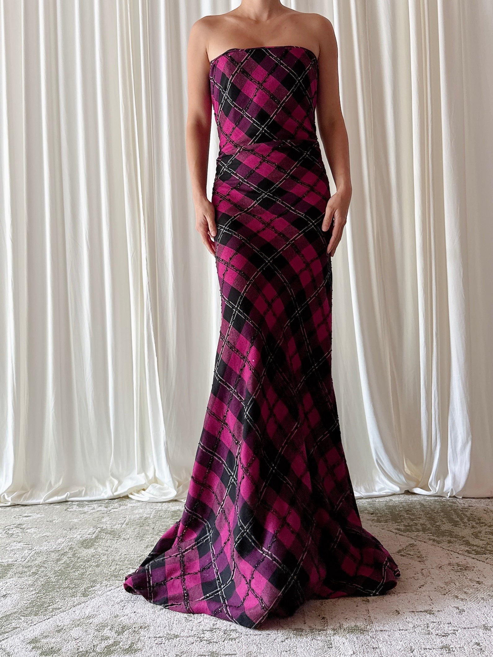 Vintage Belleville Sassoon Purple Pink Velvet Dress - UK 12