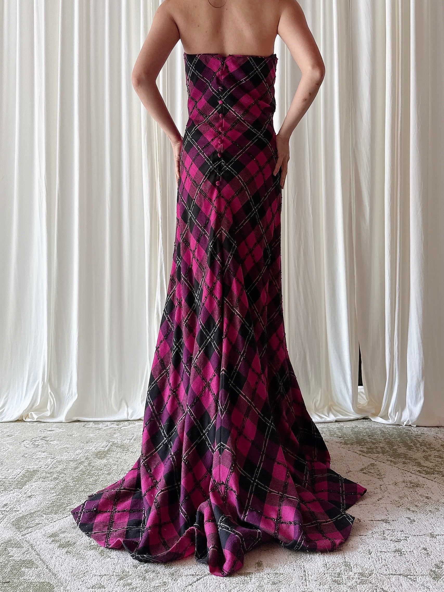 Vintage Belleville Sassoon Purple Pink Velvet Dress - UK 12