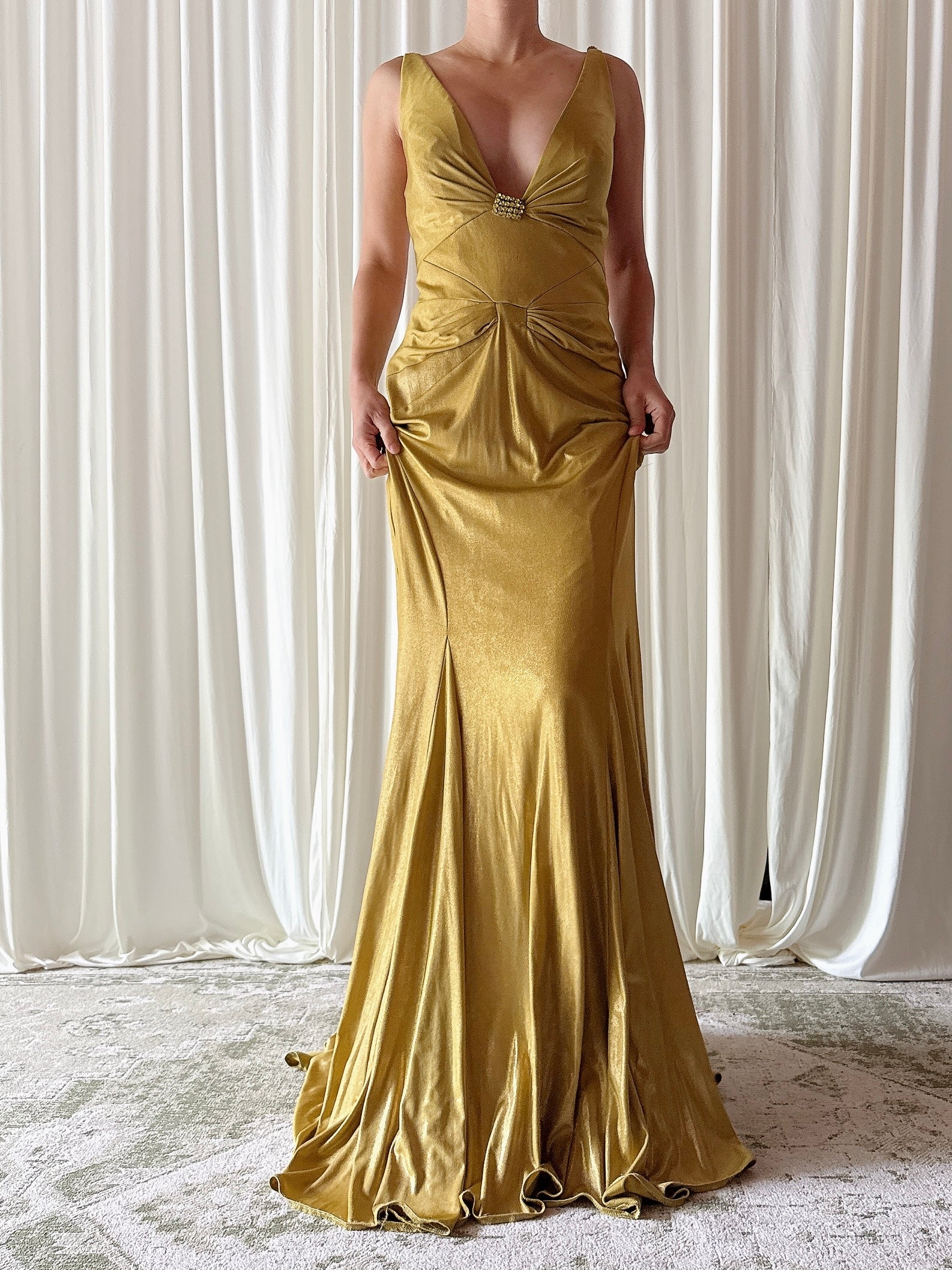 Vintage Chartreuse Metallic Gown - Size 6
