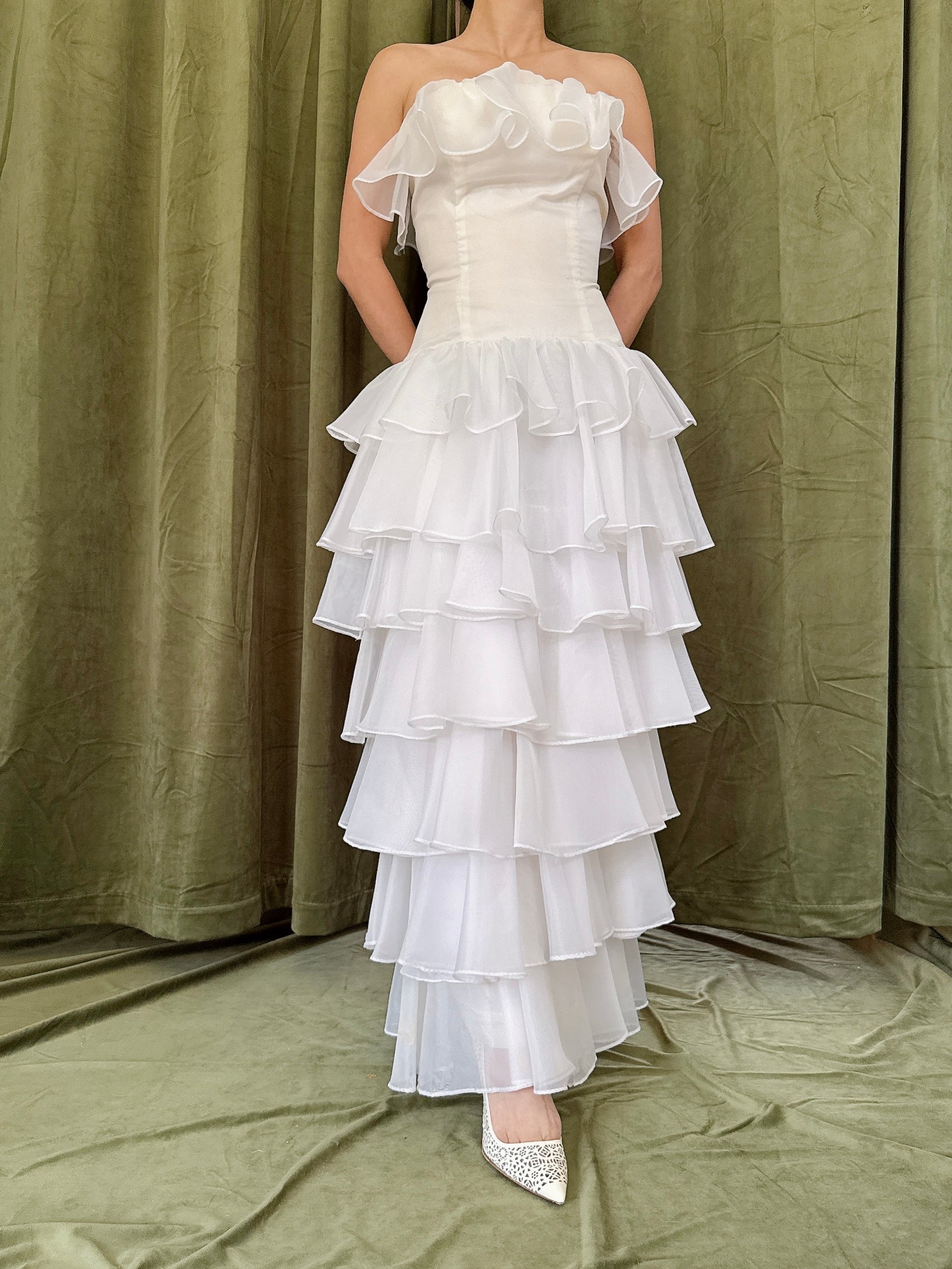 Vintage Strapless Tiered Dress - S/4