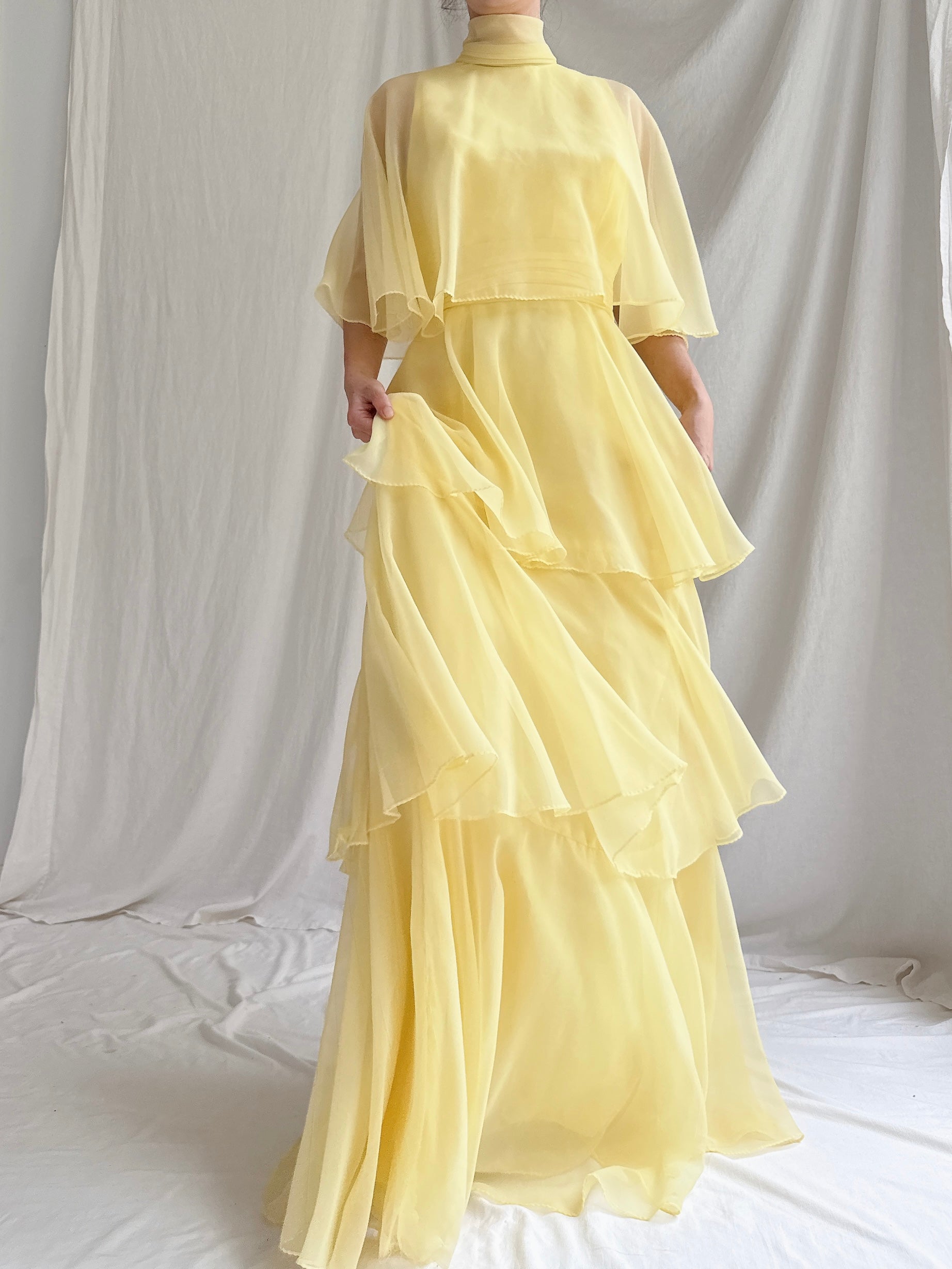 1970s Tiered Chiffon Dress - XS/S