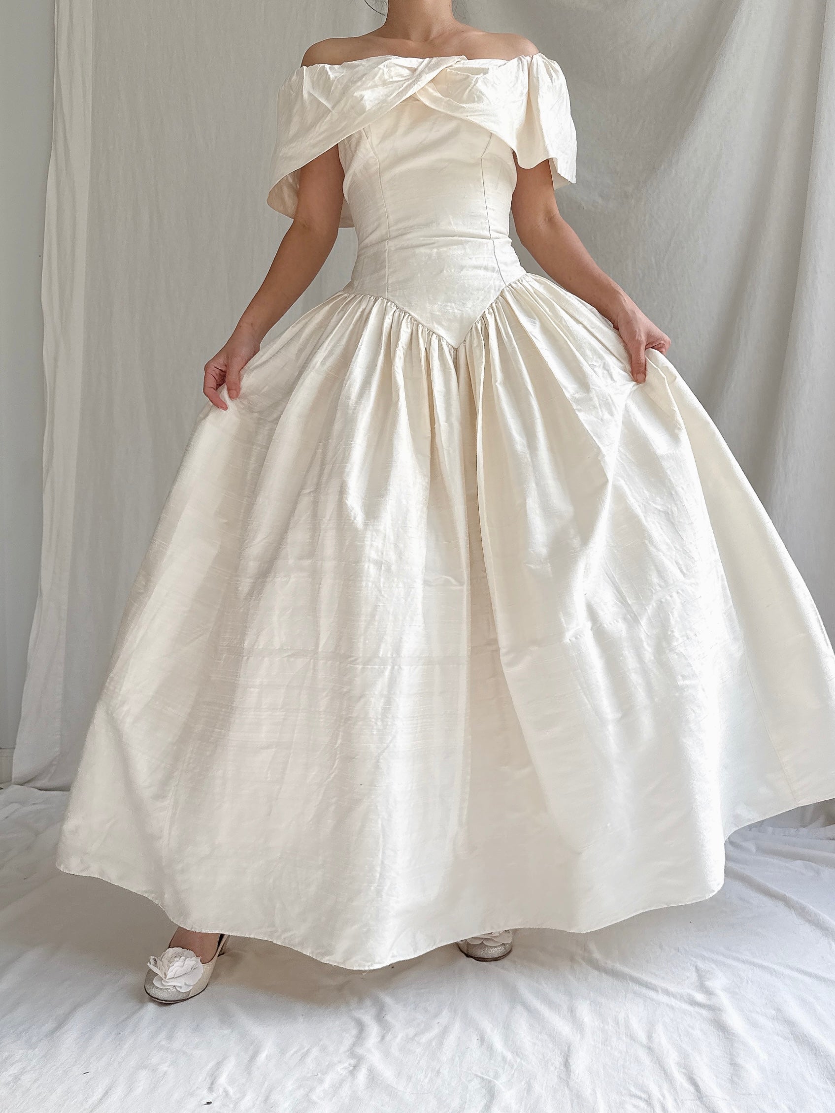 Vintage Raw Silk Tea-Length Dress - M