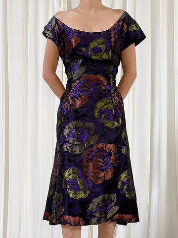 Vintage Petrovitch Abstract Floral Taffeta Dress - FR 42