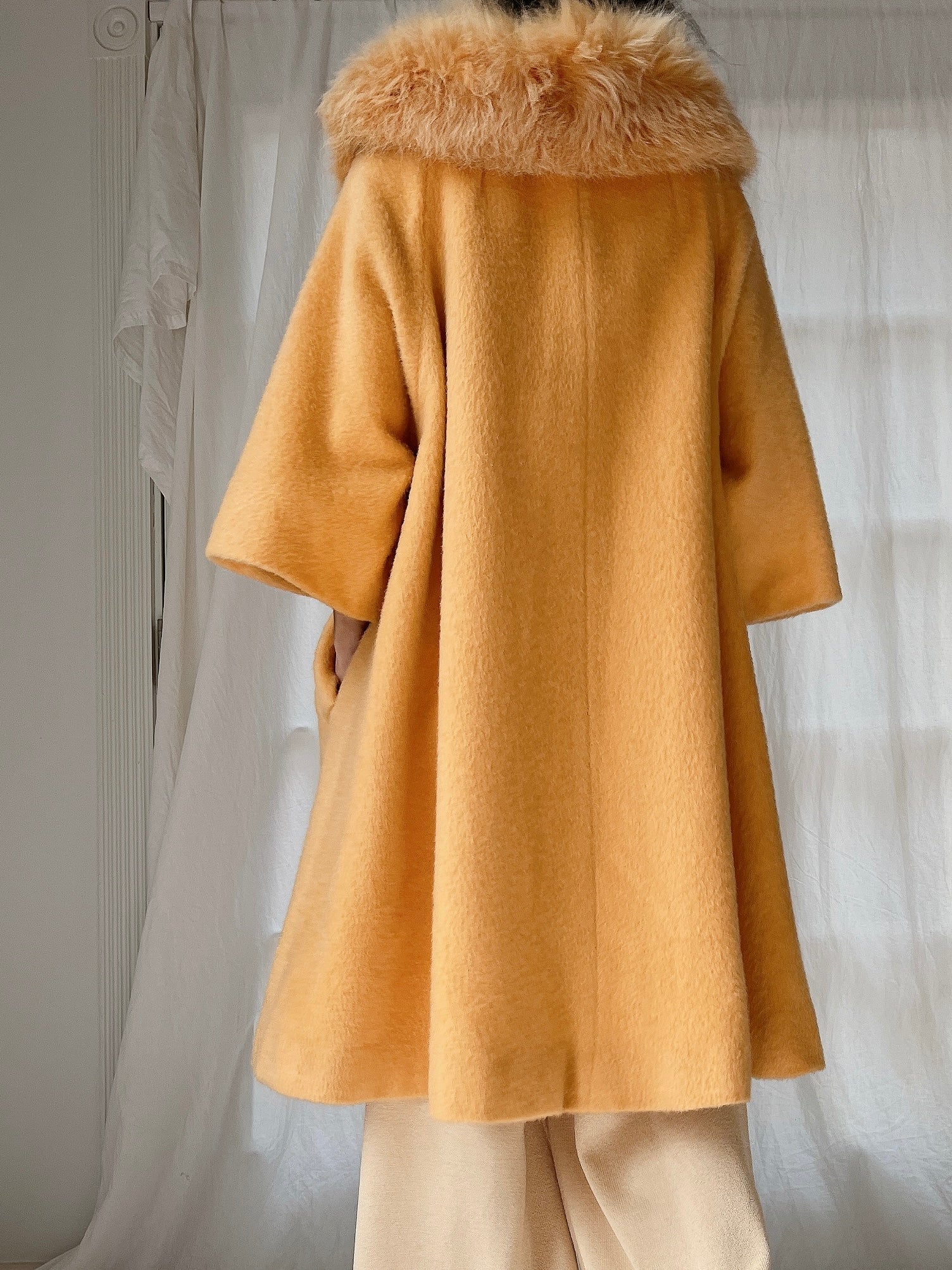 1960s Rare Marigold Wool Fox Fur Collar Coat - M