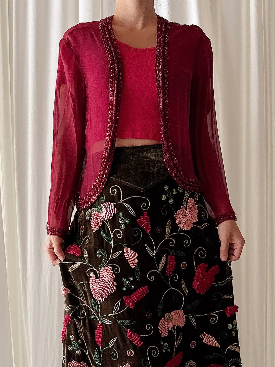 Vintage SCALA Ruby Silk Bolero - Size 12