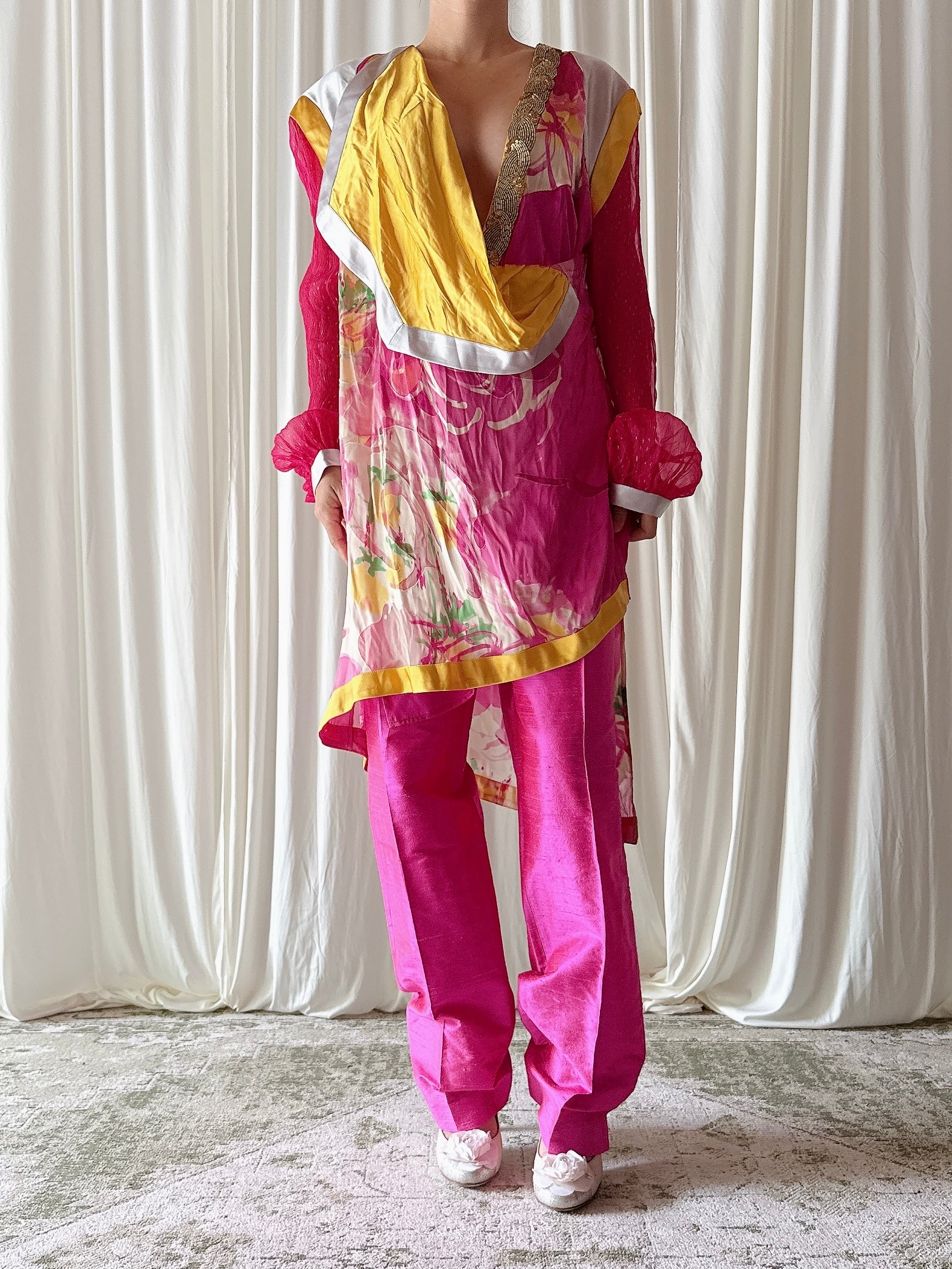 Vintage Bella Marina Studio Pink Yellow 2 Piece Set - IT 46