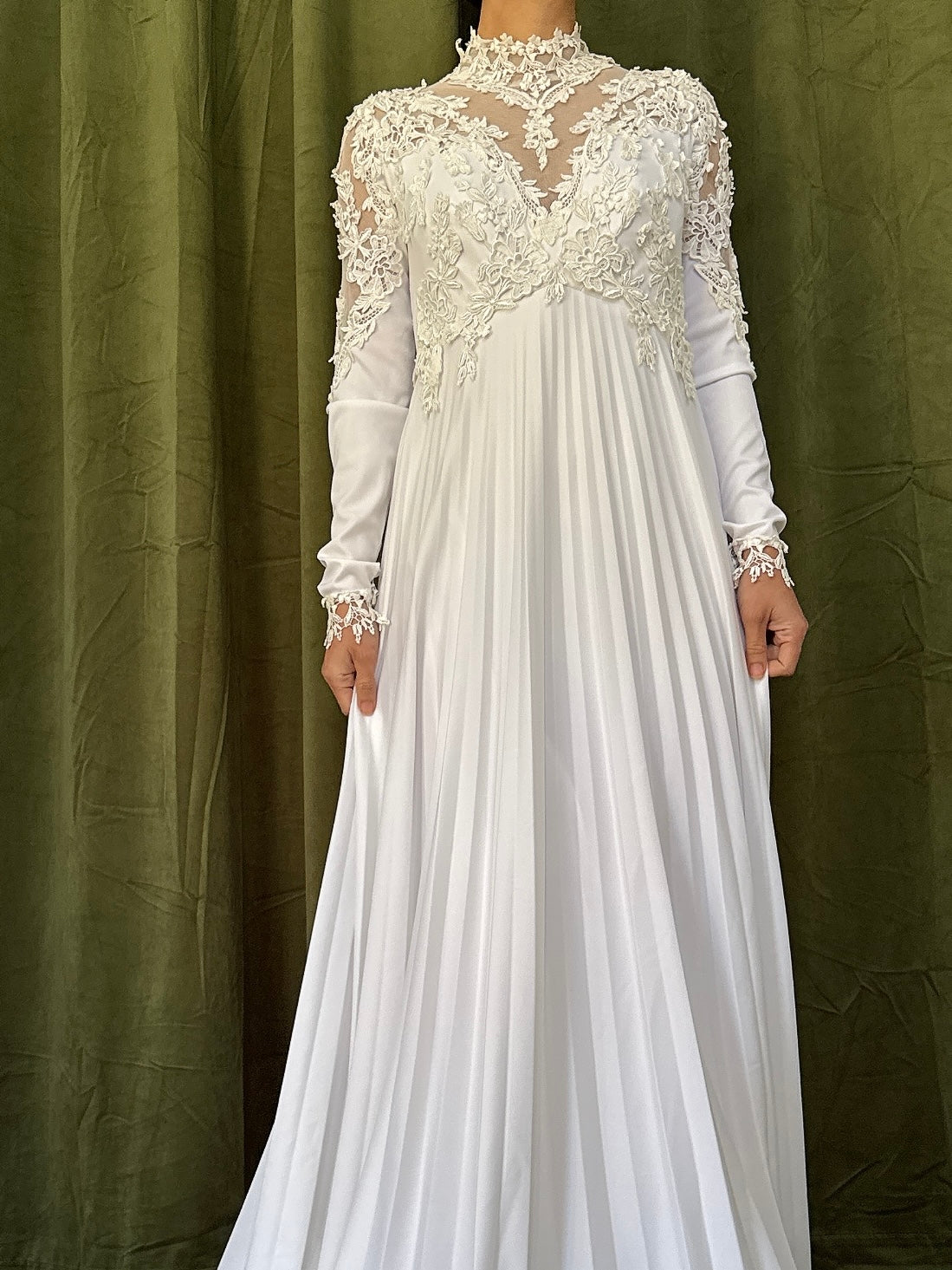 1960s Jersey Embroidered Lace Gown - S