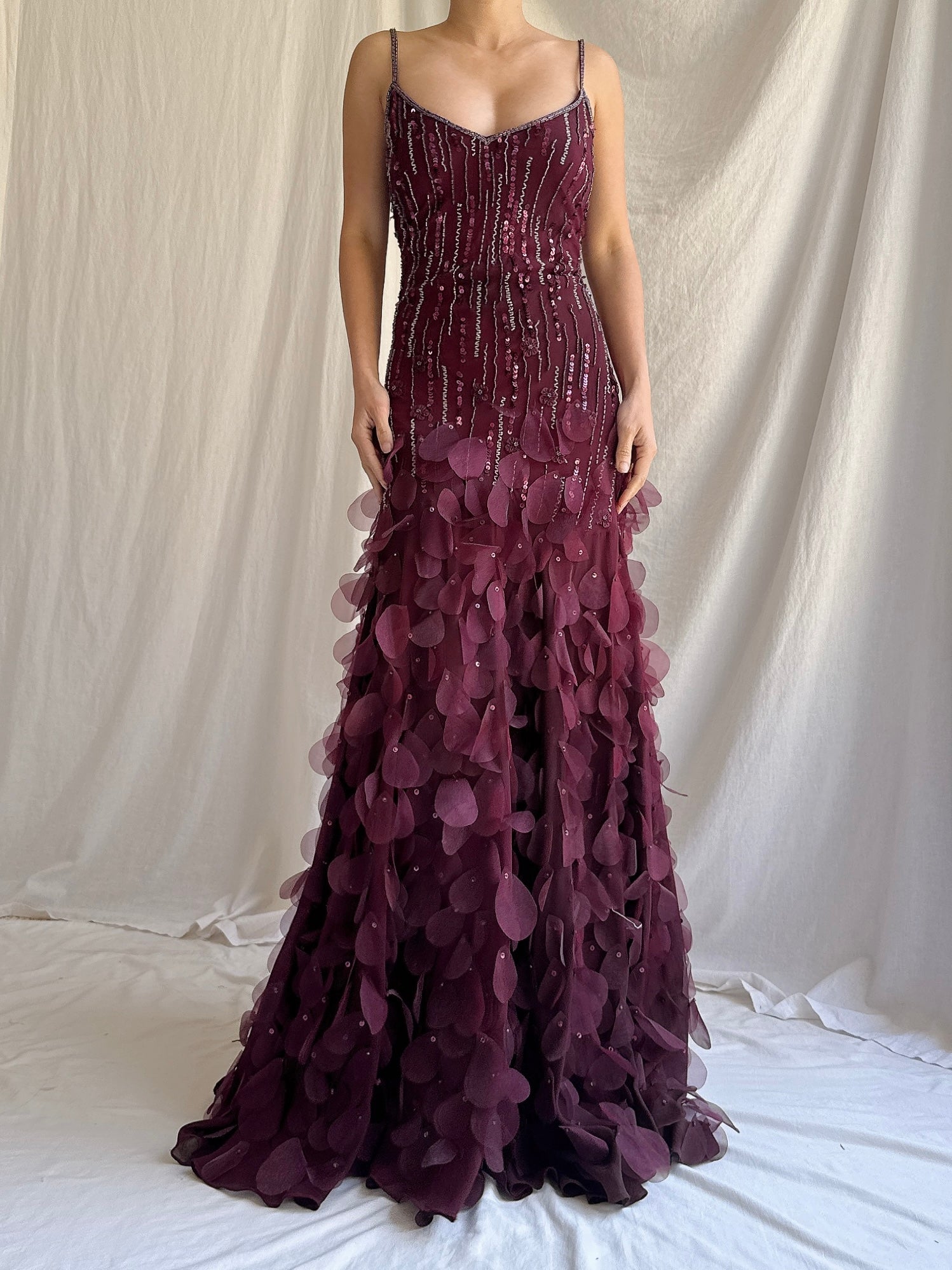 Vintage Burgundy Petal Gown - M