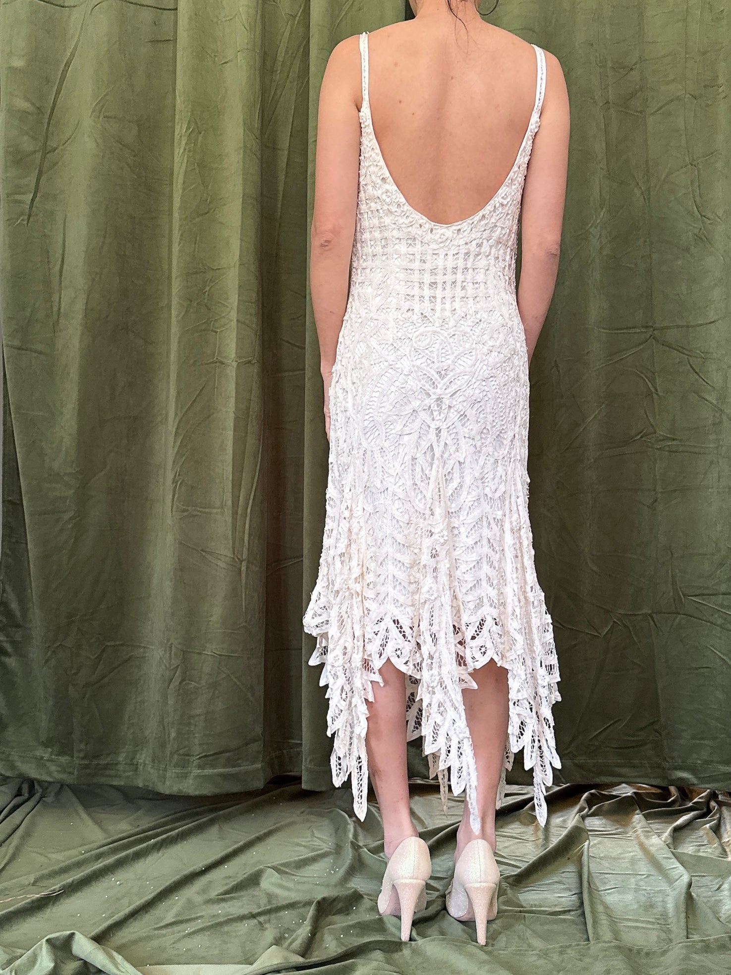 Vintage Crochet Lace Beaded Dress - M