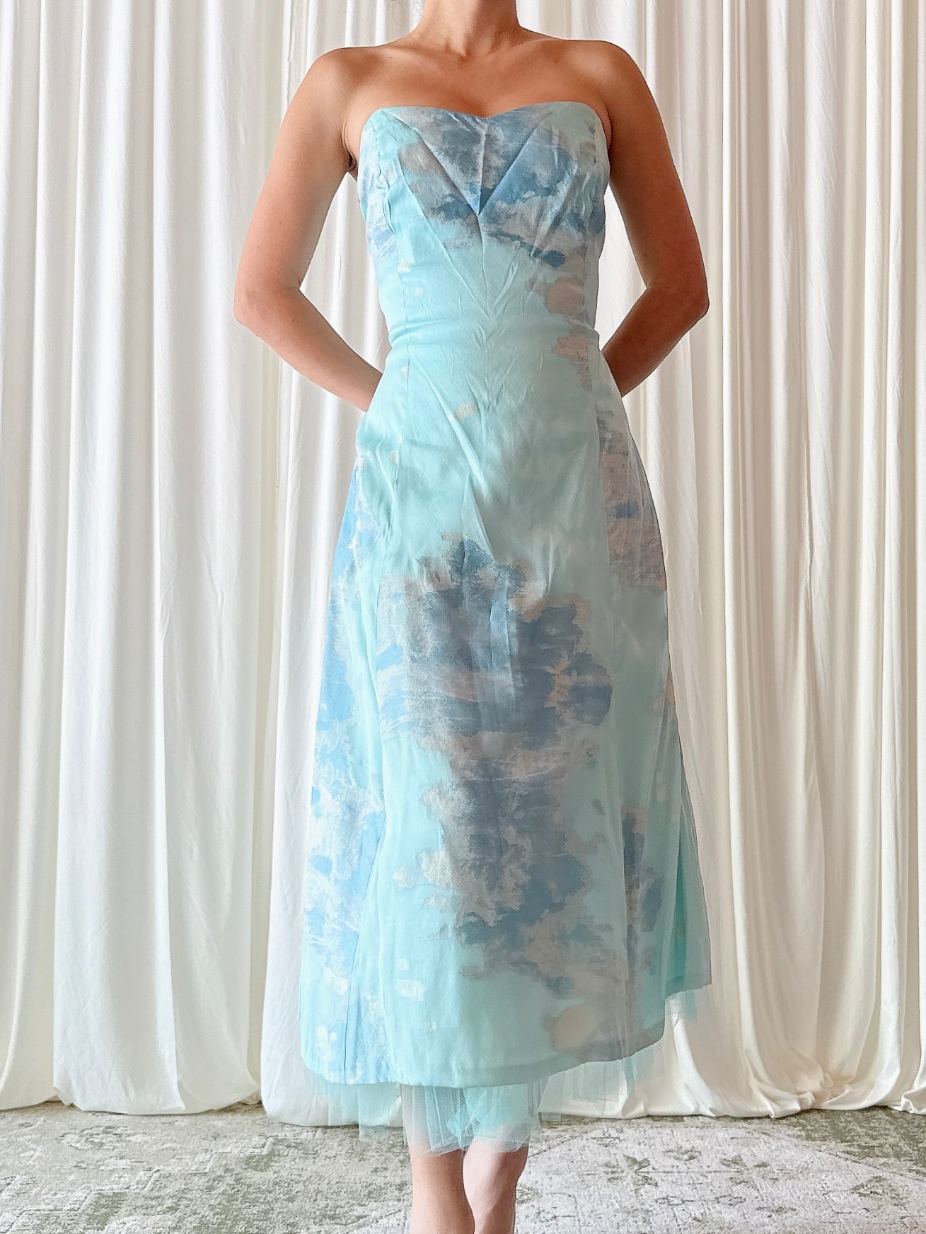 Vintage Paul Vasseur Light Blue Silk Dress - Size 46