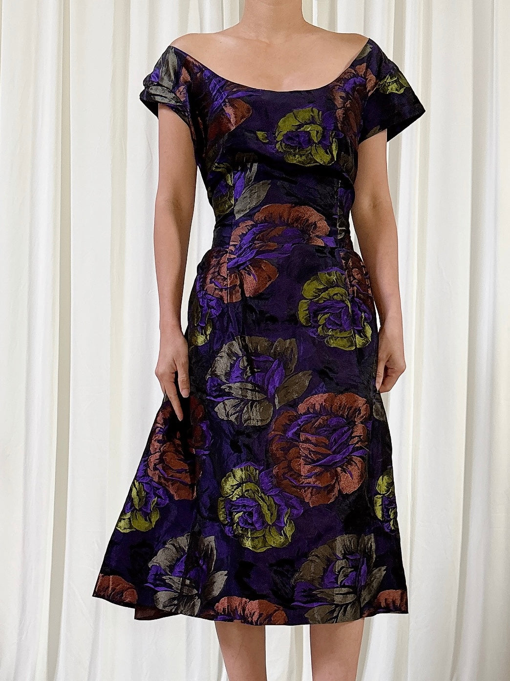 Vintage Petrovitch Abstract Floral Taffeta Dress - FR 42