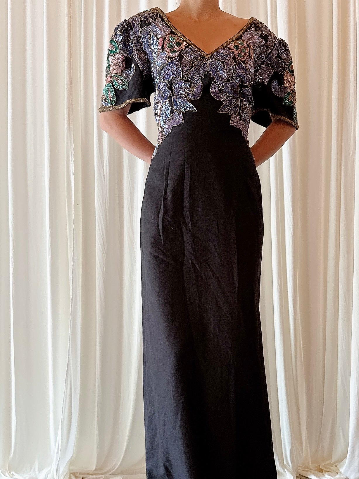 Vintage Black Beaded Dress - Size 8
