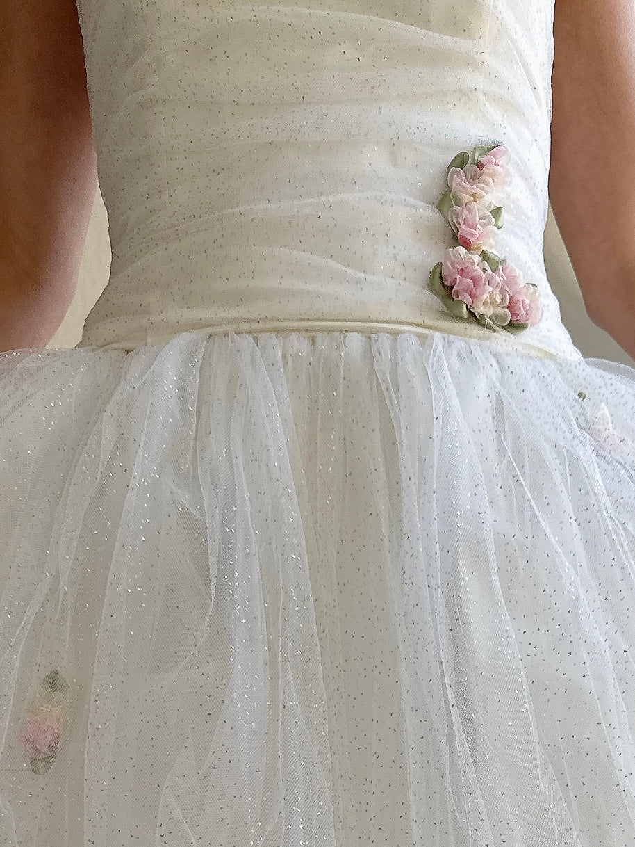 Vintage Strapless Ruche Glimmer Gown - XS