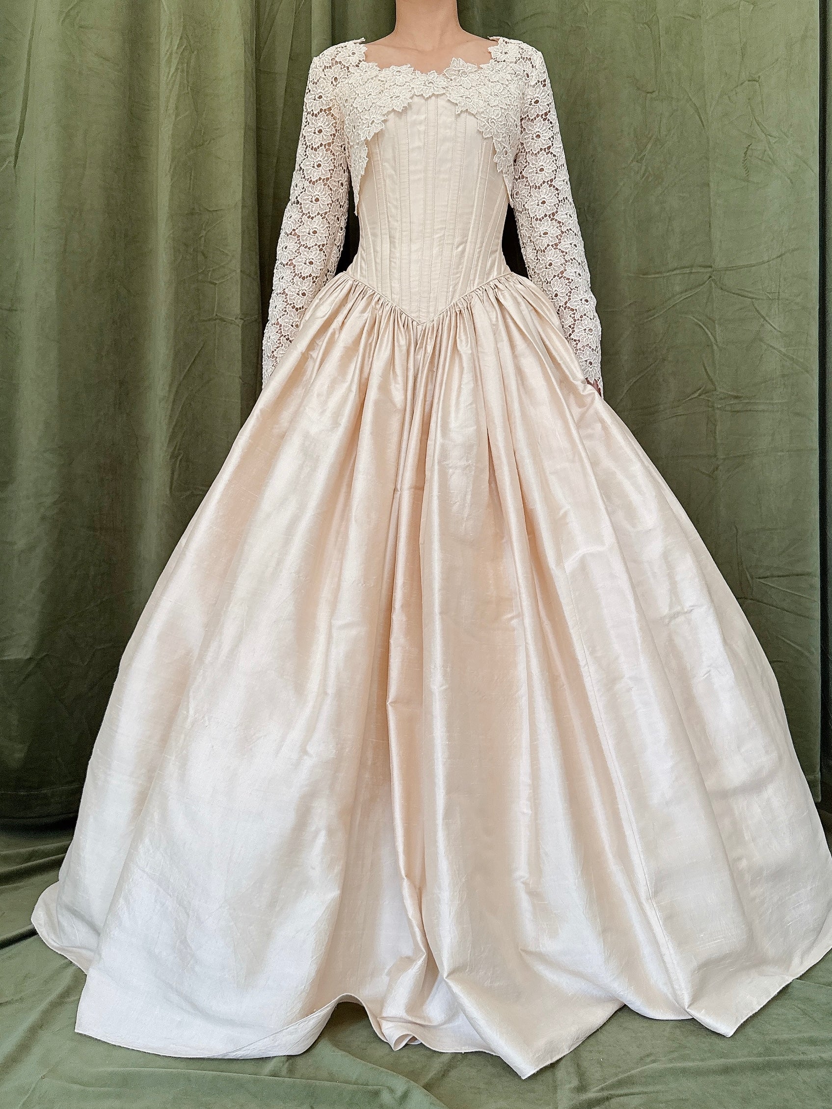 Vintage Champagne Silk Gown - M