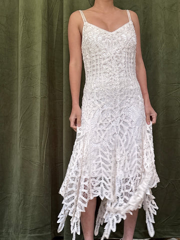 Vintage Crochet Lace Beaded Dress - M