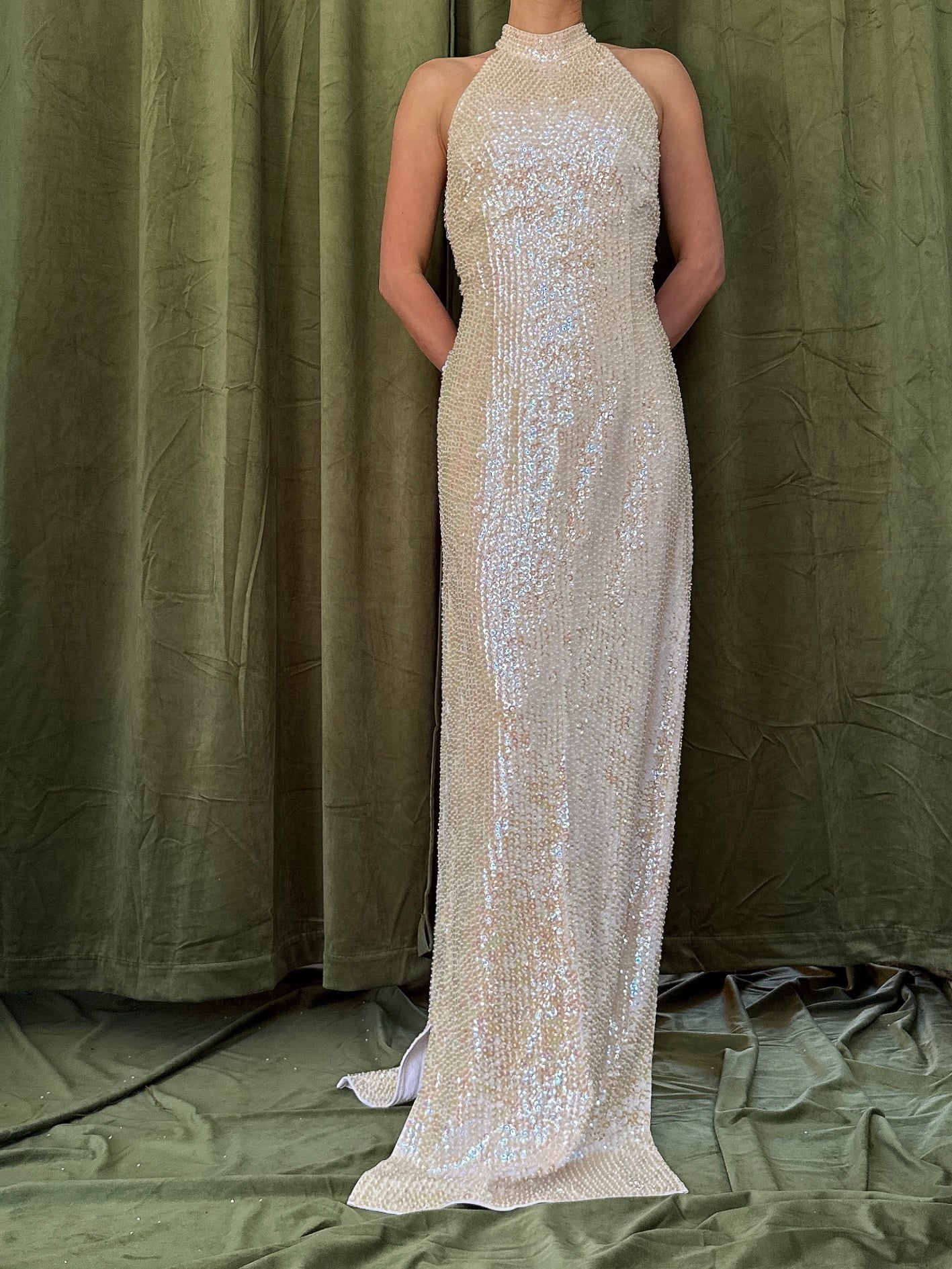 Vintage Hand-Beaded Sequins Gown - M