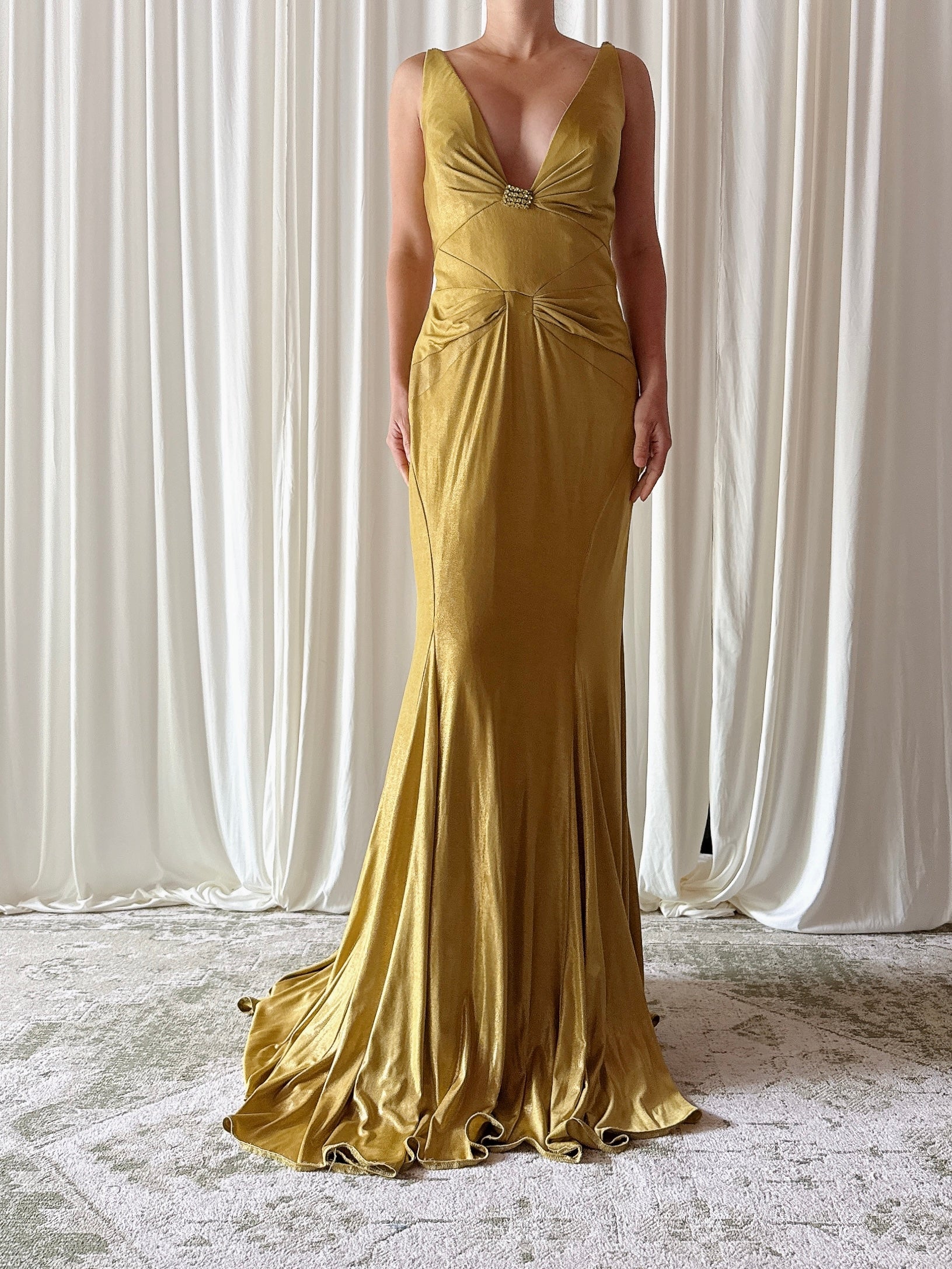 Vintage Chartreuse Metallic Gown - Size 6