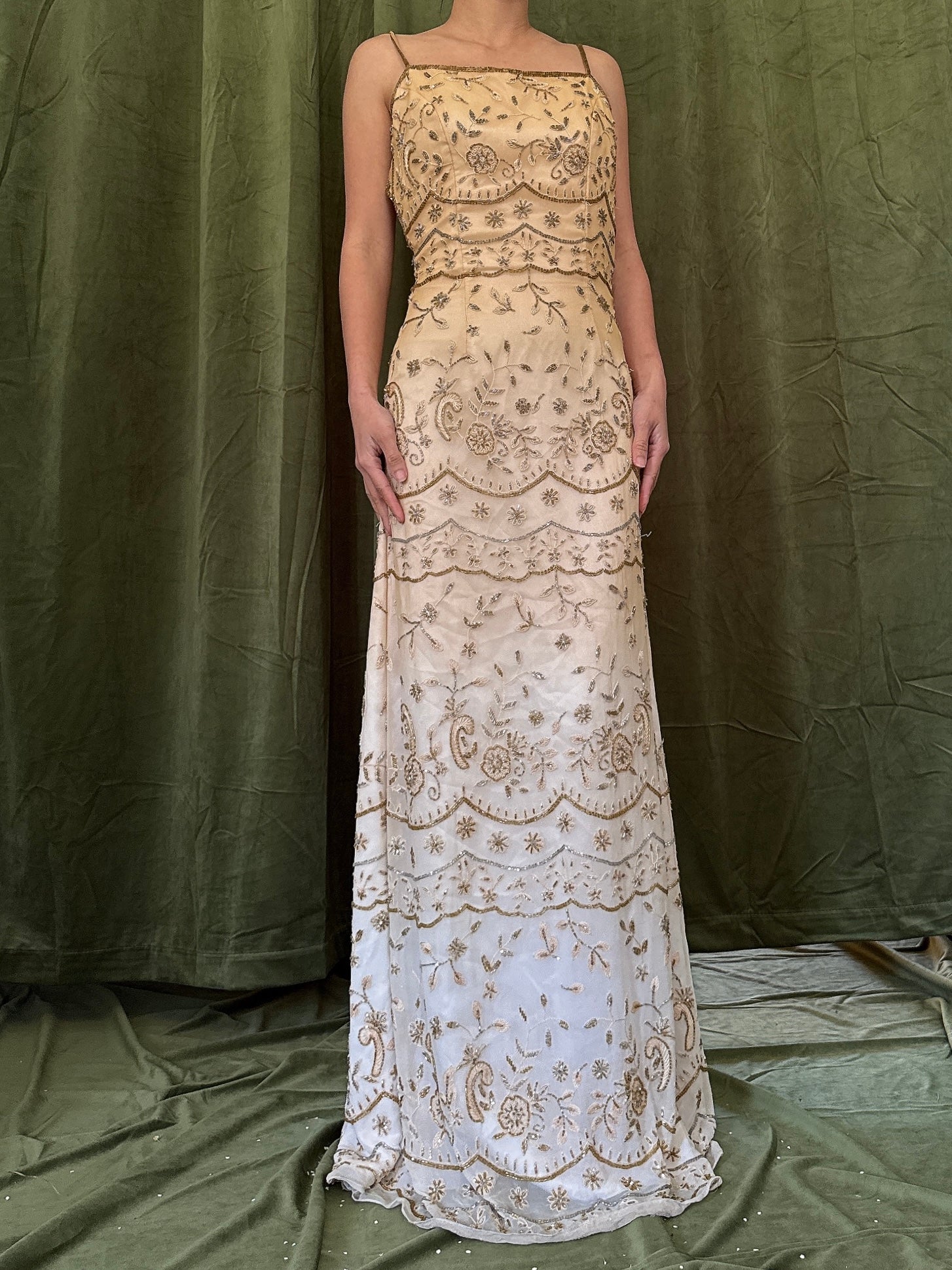 Vintage Ombre Silk Chiffon Beaded Dress - XS