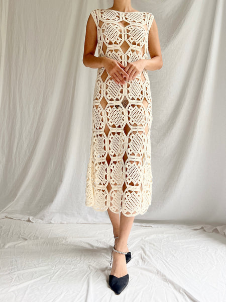 Ivory Crochet Midi Dress - M/L | G O S S A M E R Ivory Crochet Midi Dress - M/L | G O S S A M E R