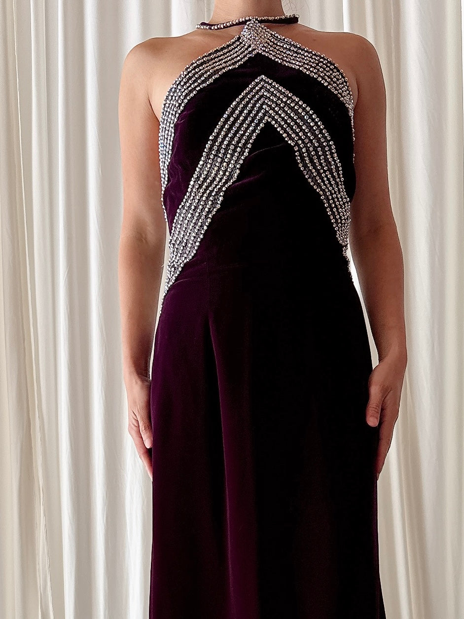 Vintage Nights by Sherry Purple Velvet Dress - Size 14