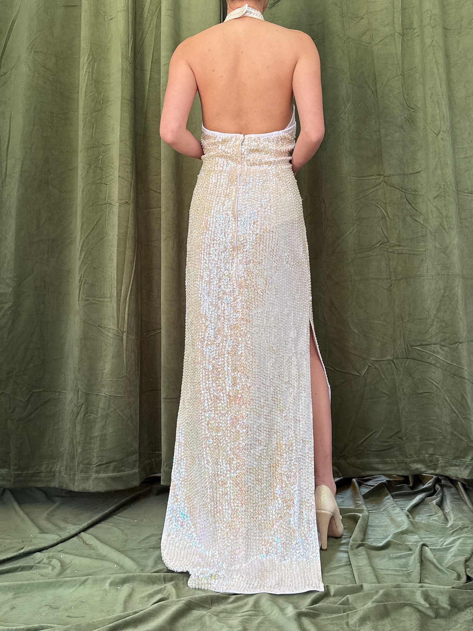 Vintage Hand-Beaded Sequins Gown - M