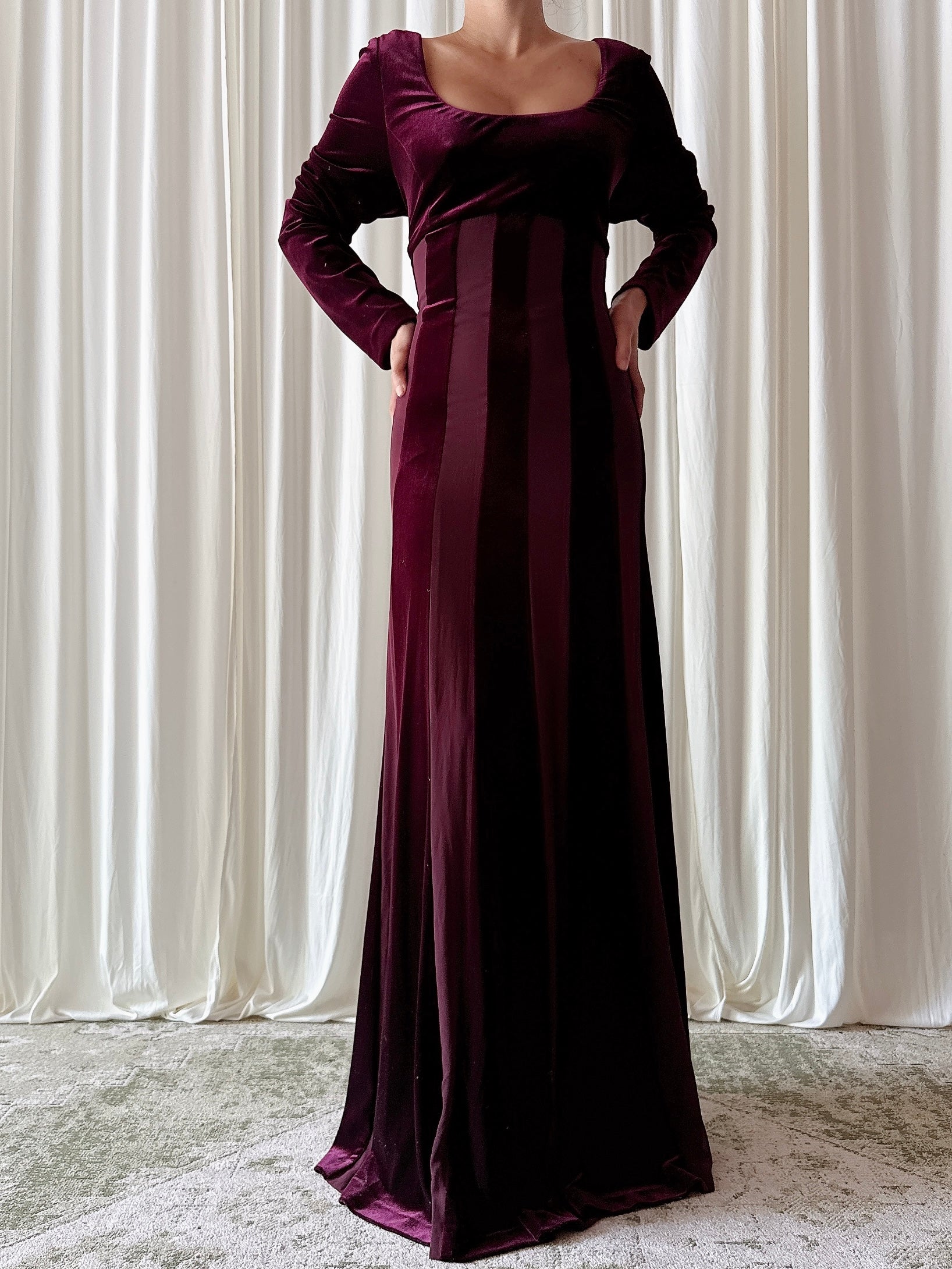 Vintage After Six Maroon Velvet Dress - UK 14