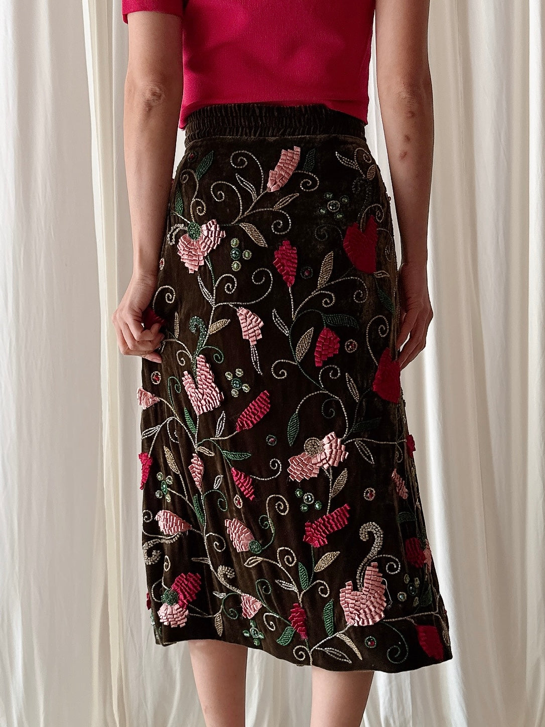 Vintage Gaetano Navarra Floral Velvet Skirt - Size 50