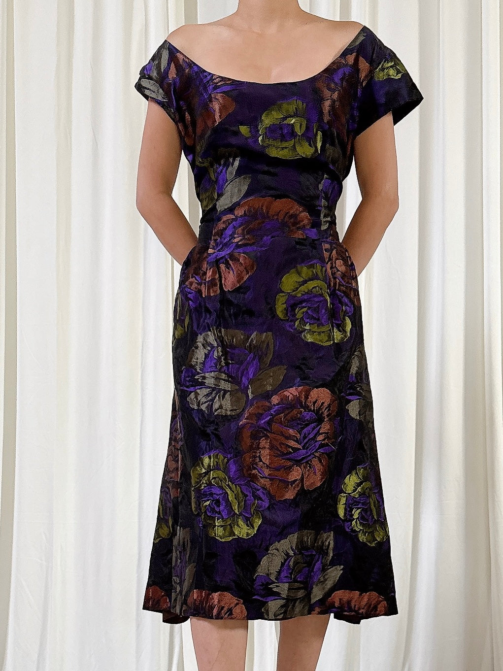 Vintage Petrovitch Abstract Floral Taffeta Dress - FR 42