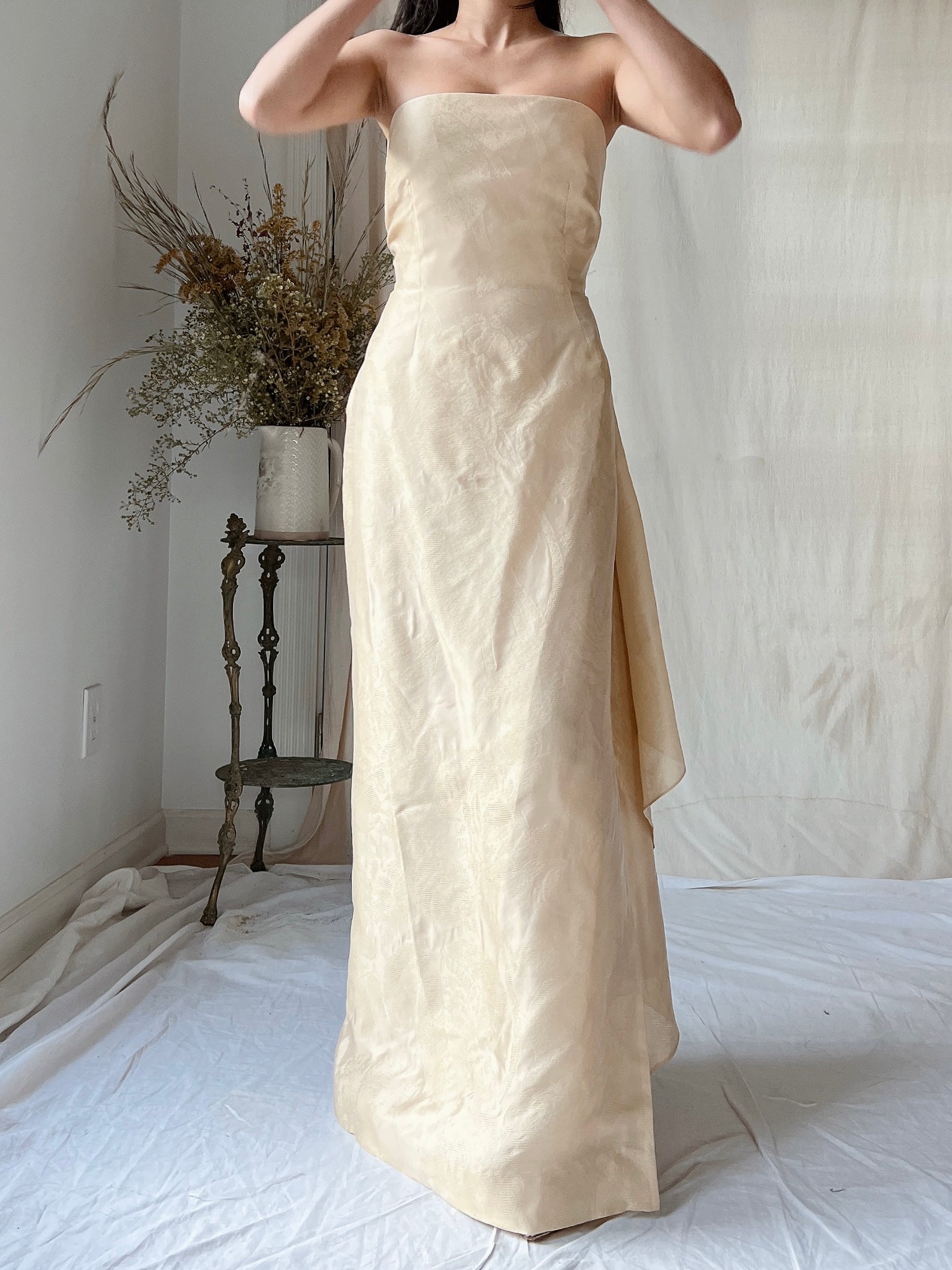 Vintage Eggshell Dupioni Silk Dress - S/4