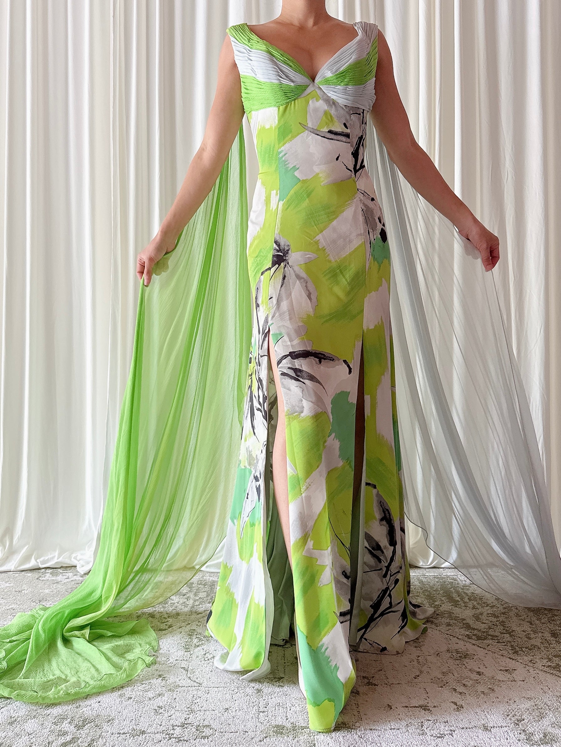 Vintage Thierry Huey Green Abstract Dress - 28W