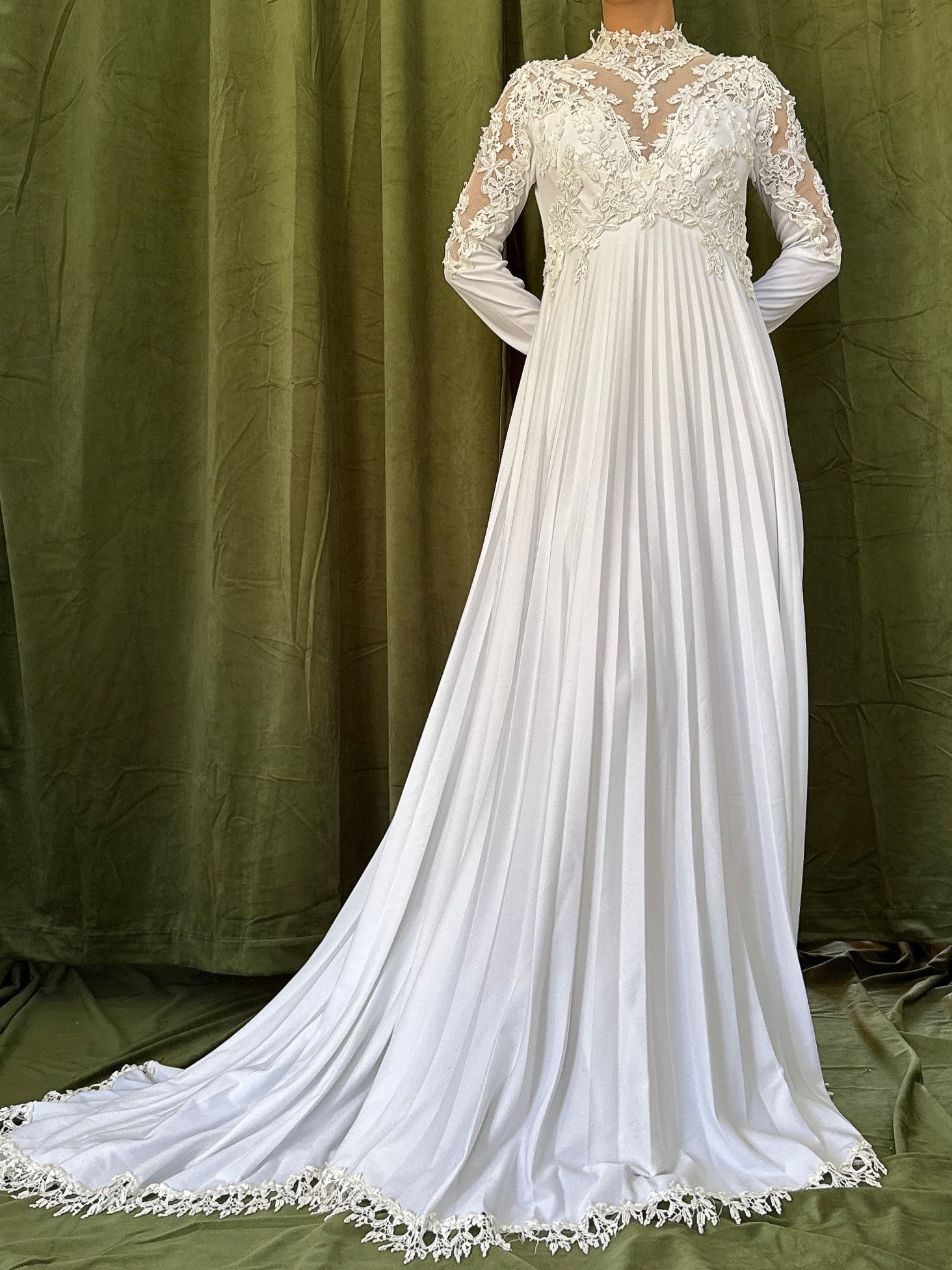 1960s Jersey Embroidered Lace Gown - S