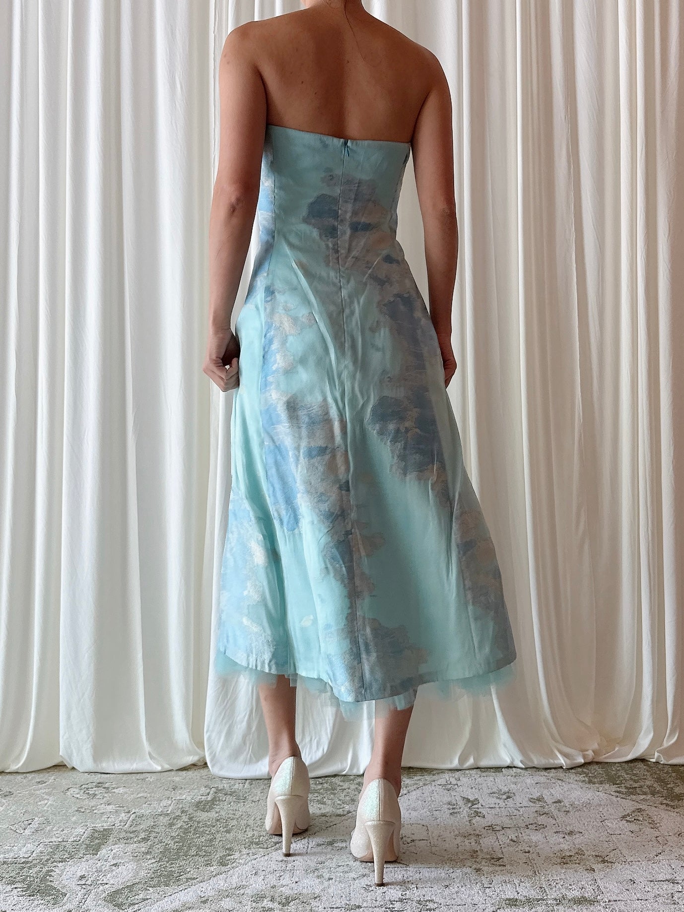 Vintage Paul Vasseur Light Blue Silk Dress - Size 46