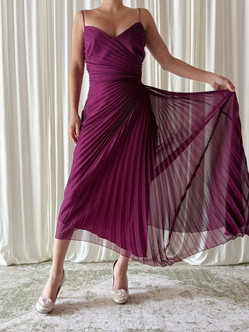 Vintage Belleville Sassoon Pleated Fuchsia Dress - UK12