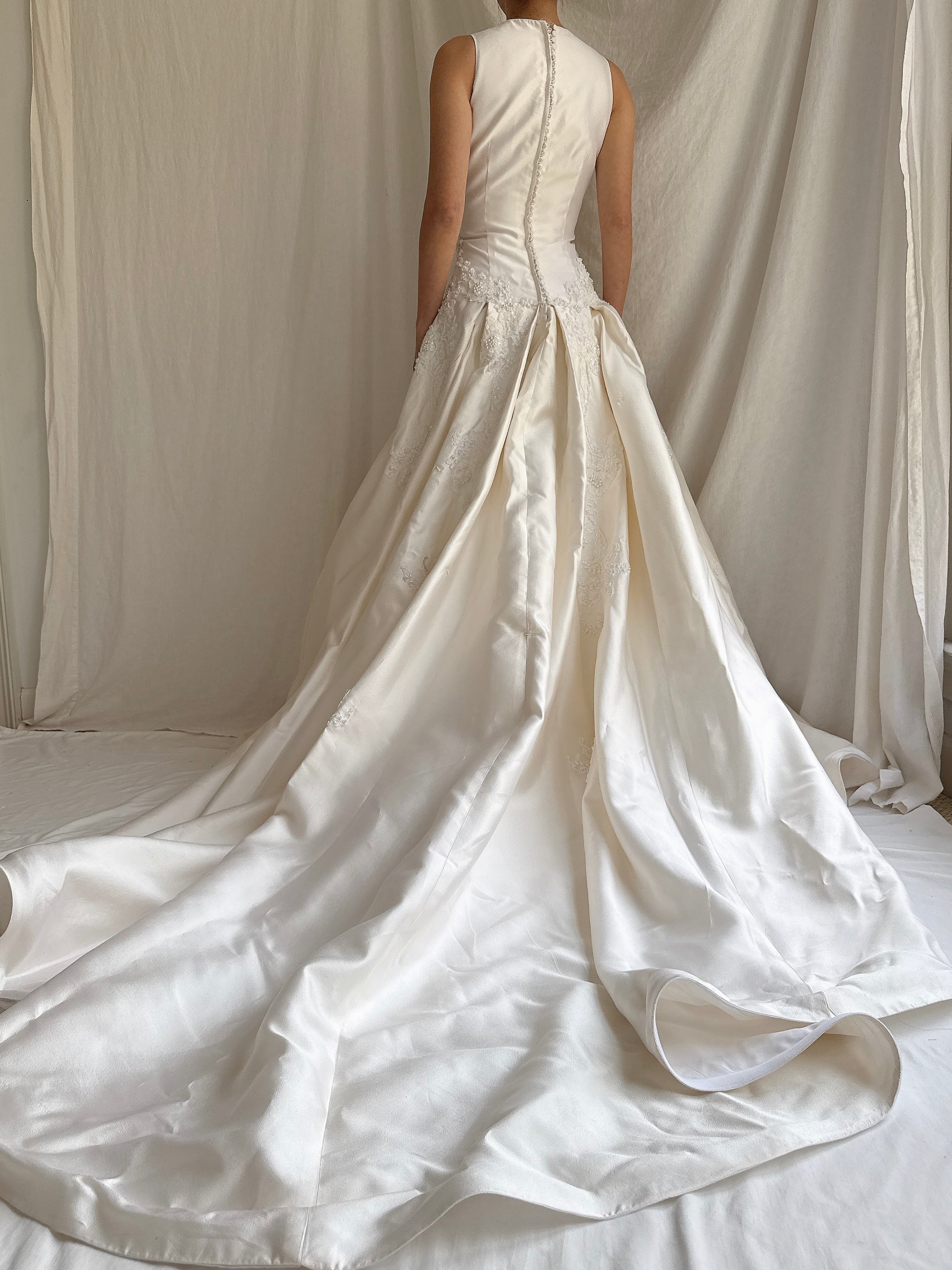 Vintage Raw Silk & Lace Beaded Gown - S