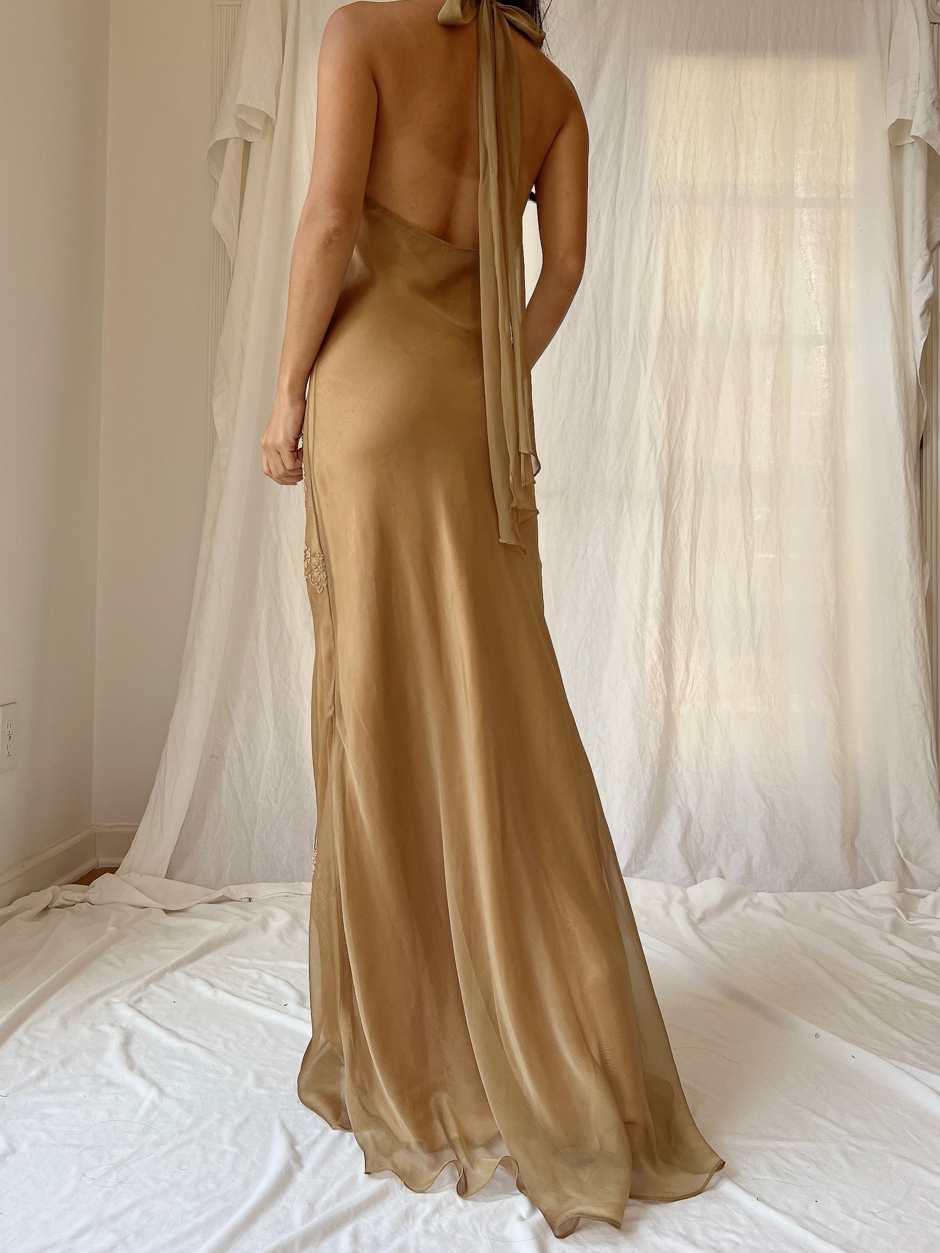 Vintage Gold Chiffon Dress - SM