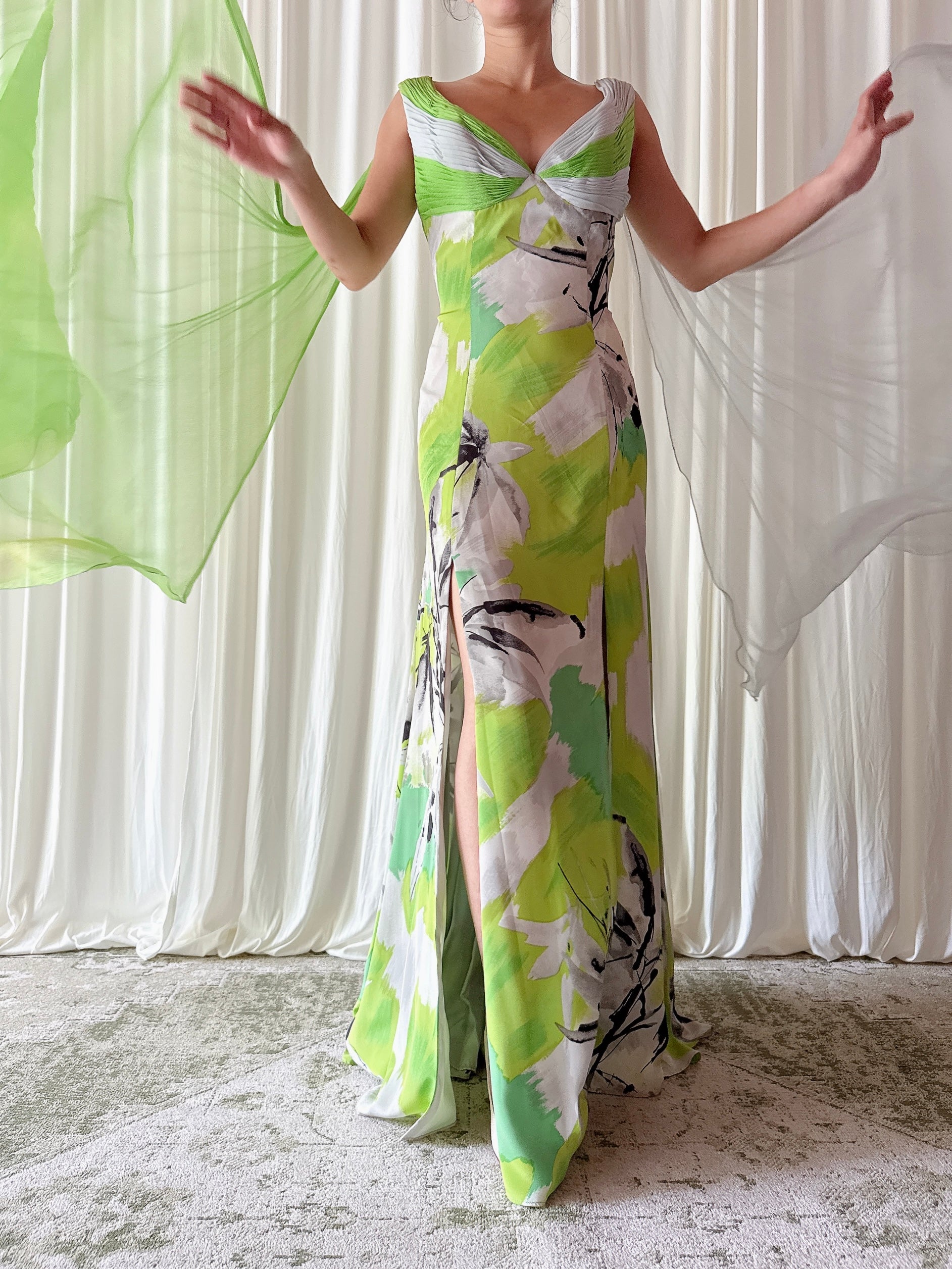 Vintage Thierry Huey Green Abstract Dress - 28W