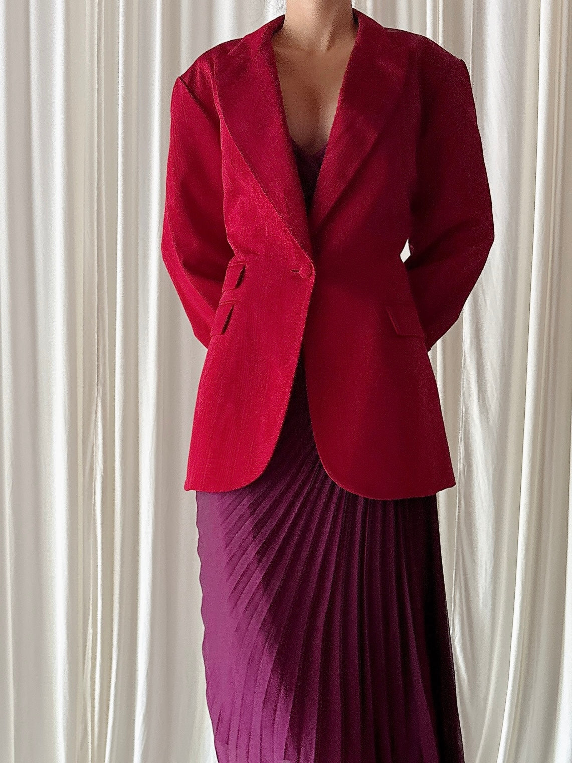 Vintage Nina Ricci Moire Red Jacket - M / 32W