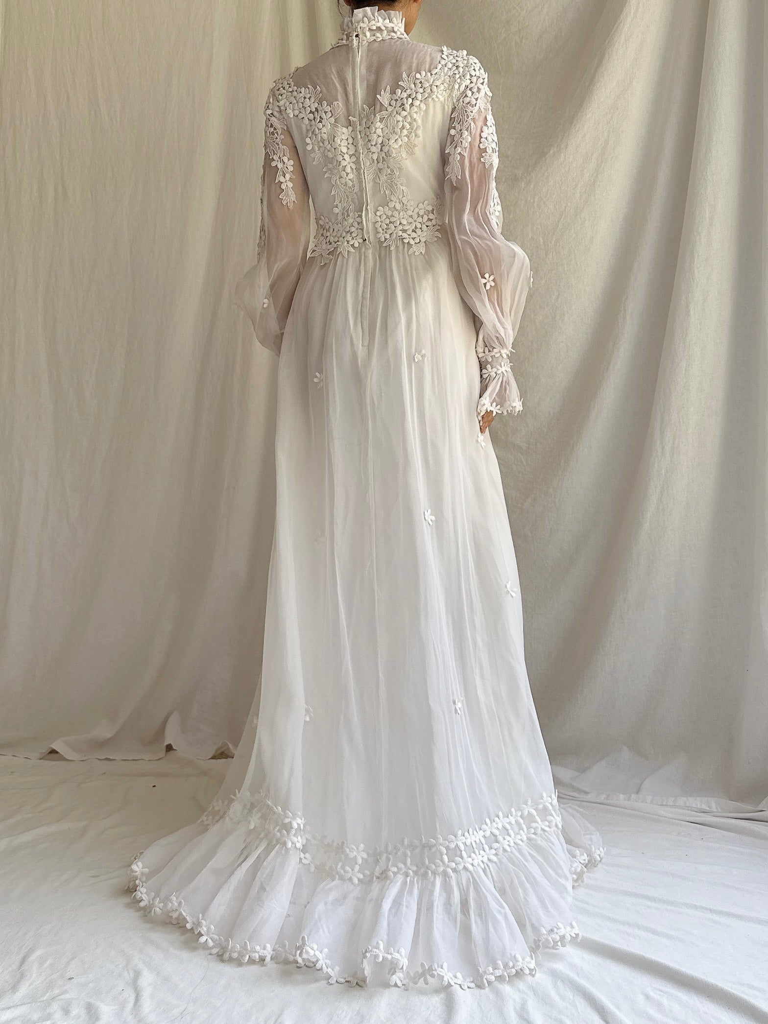 1970s Silk Organza Applique Gown - S