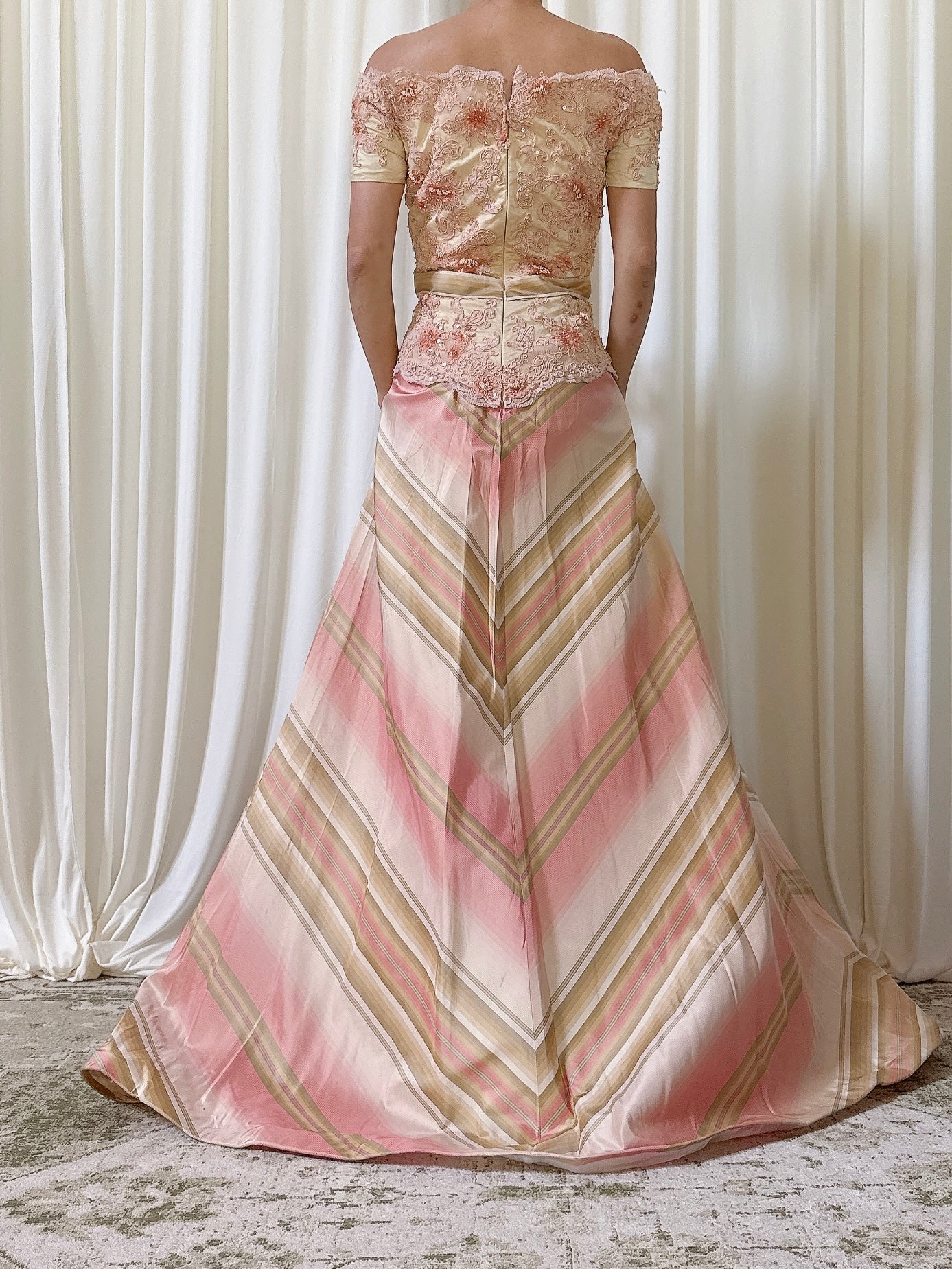 Vintage Jovani Silk Chevron Beaded Gown - Size 10