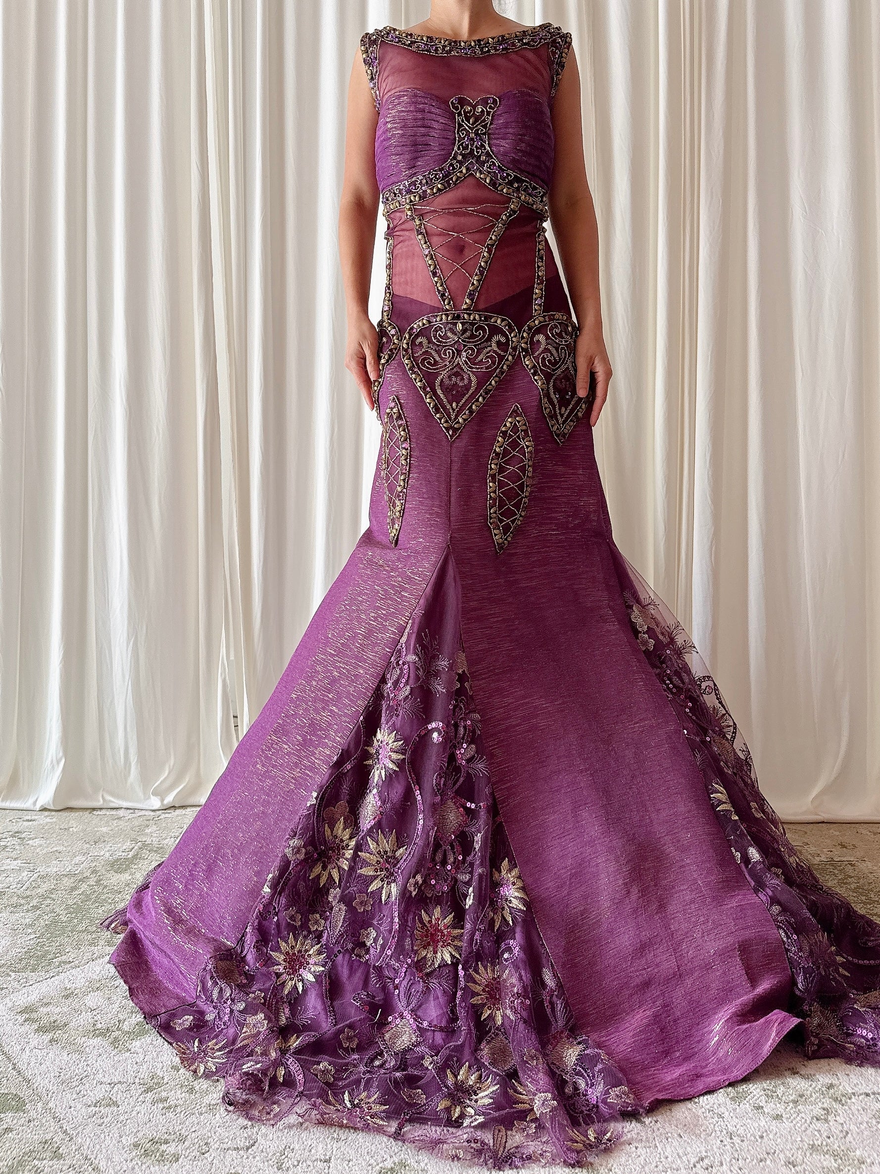 Vintage Charbel Nader Purple Beaded Dress - Size 18