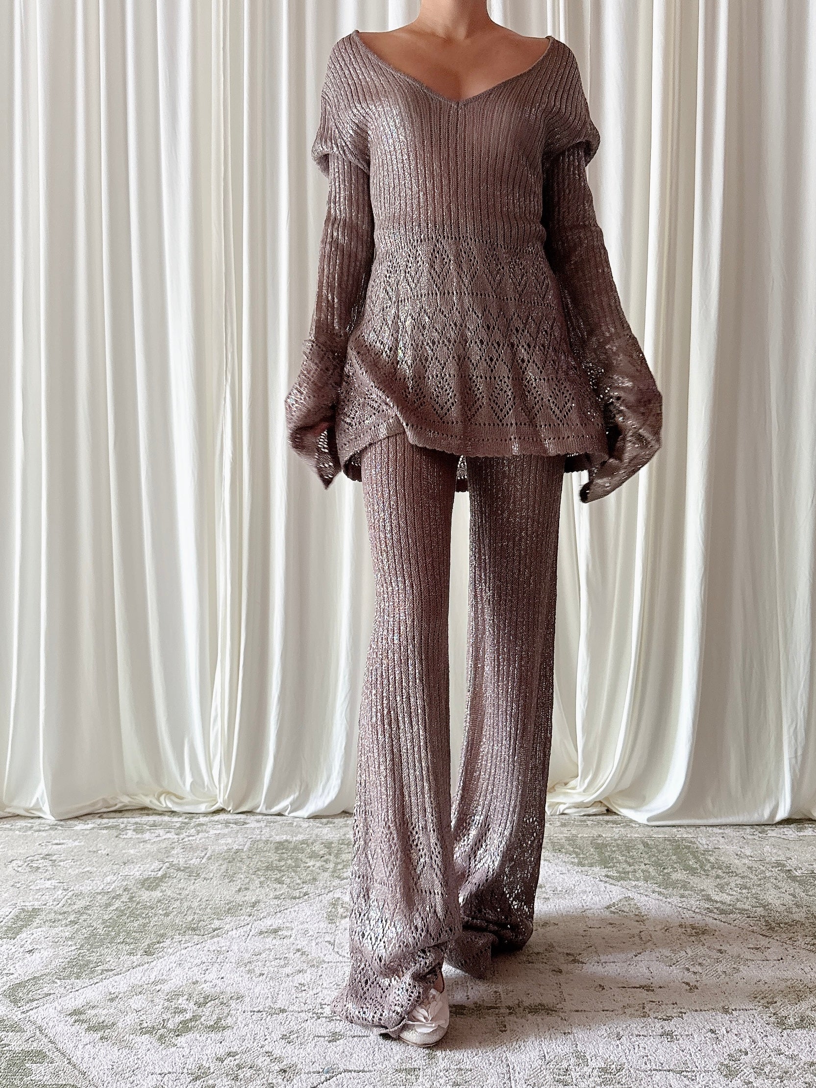 Vintage BJ Knits Taupe 2 Piece Set - L