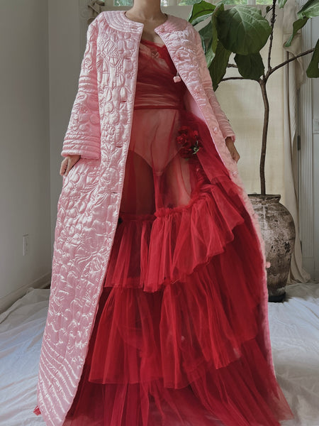 Vintage Satin Quilted Coat - M | G O S S A M E R