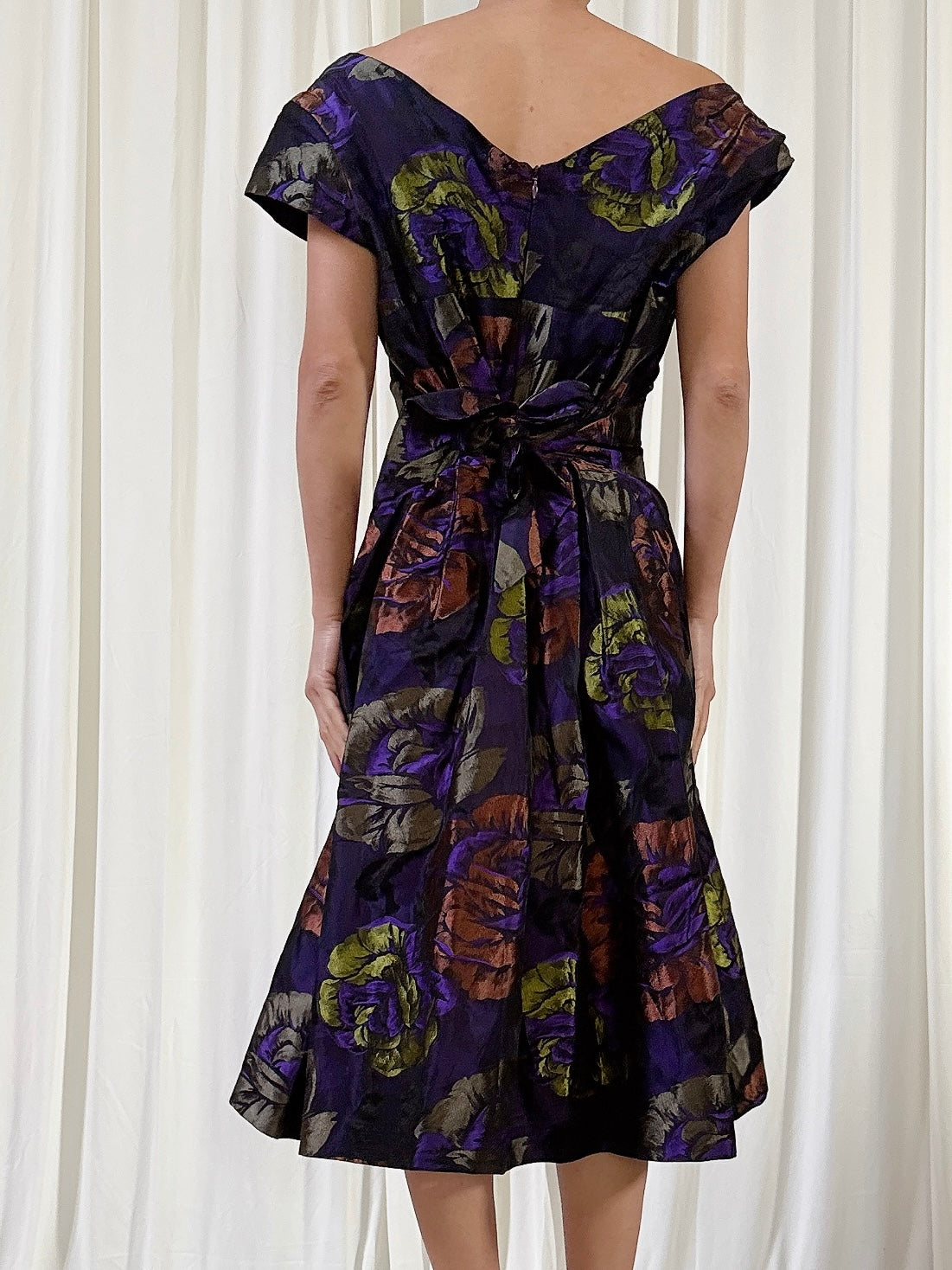 Vintage Petrovitch Abstract Floral Taffeta Dress - FR 42