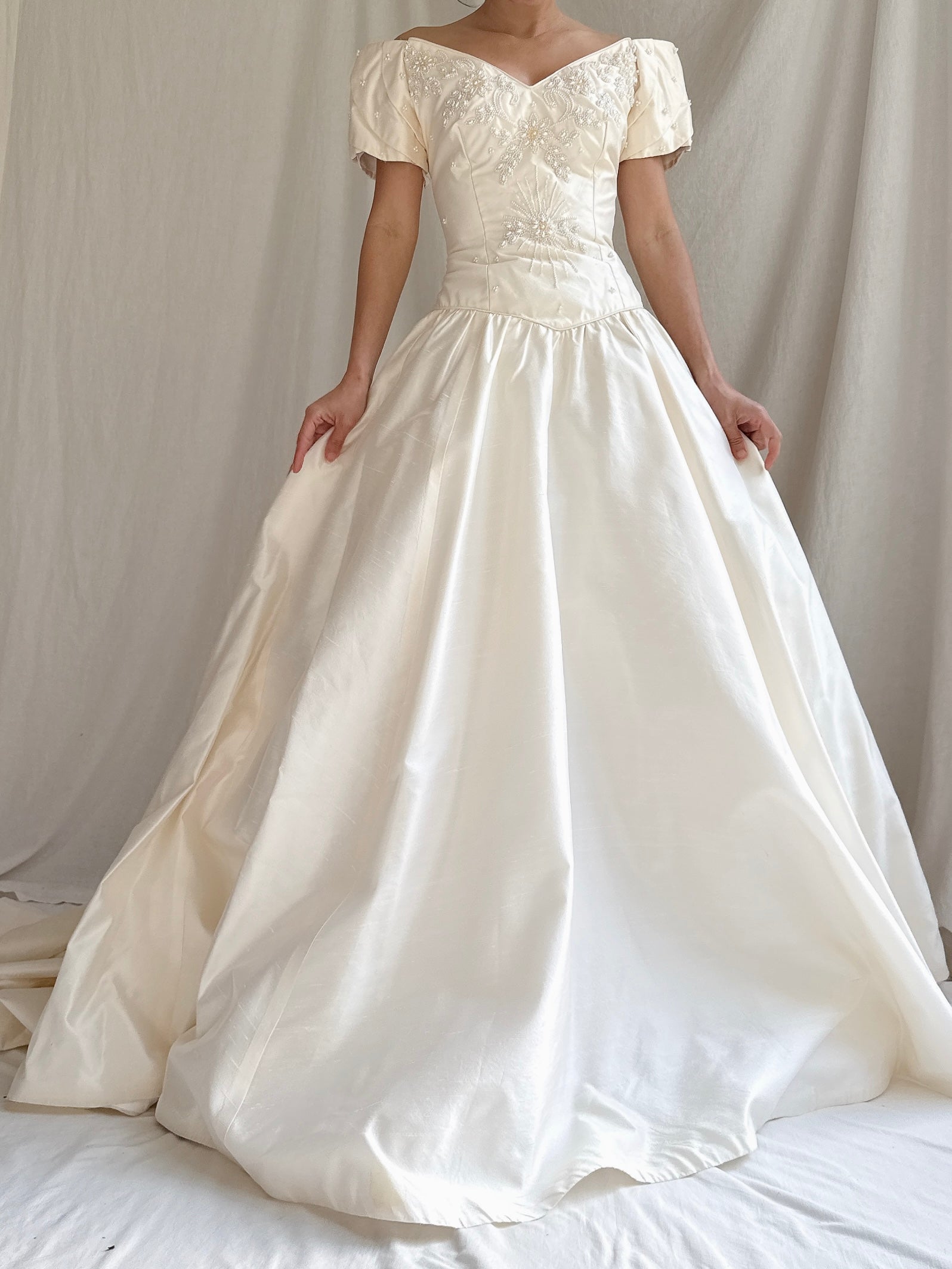 Vintage Raw Silk Beaded Gown - S