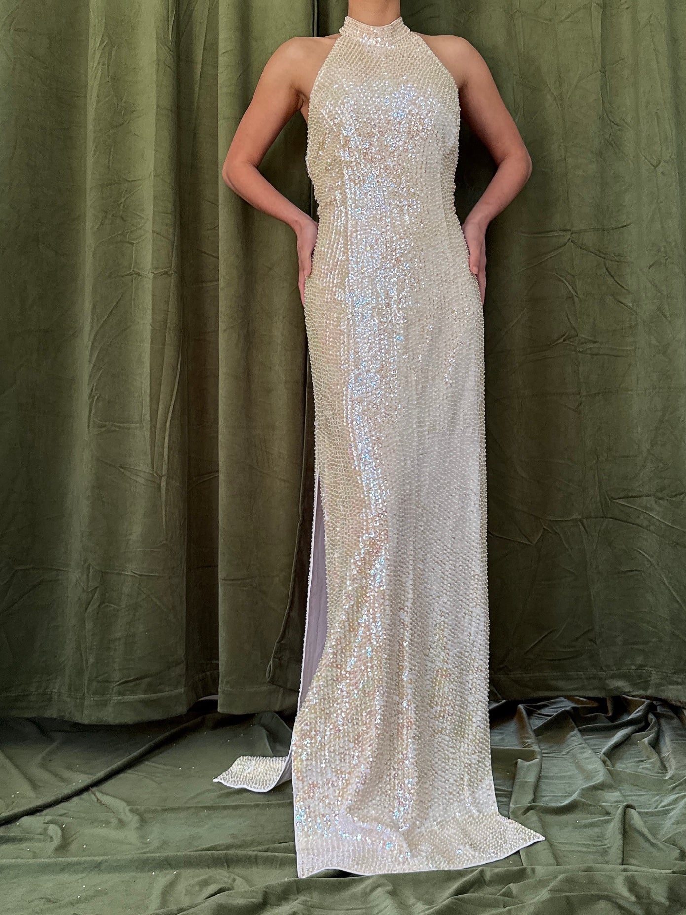 Vintage Hand-Beaded Sequins Gown - M