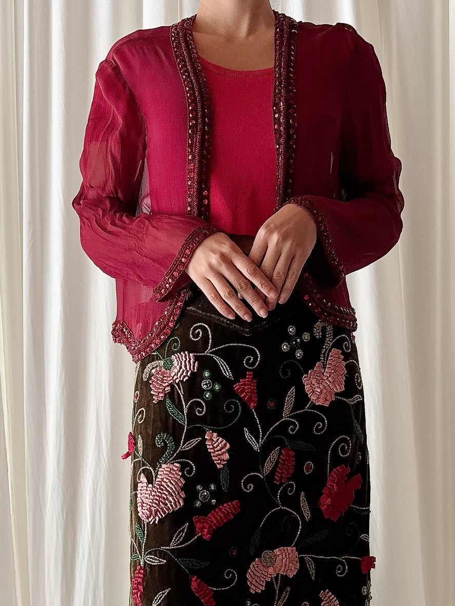 Vintage SCALA Ruby Silk Bolero - Size 12
