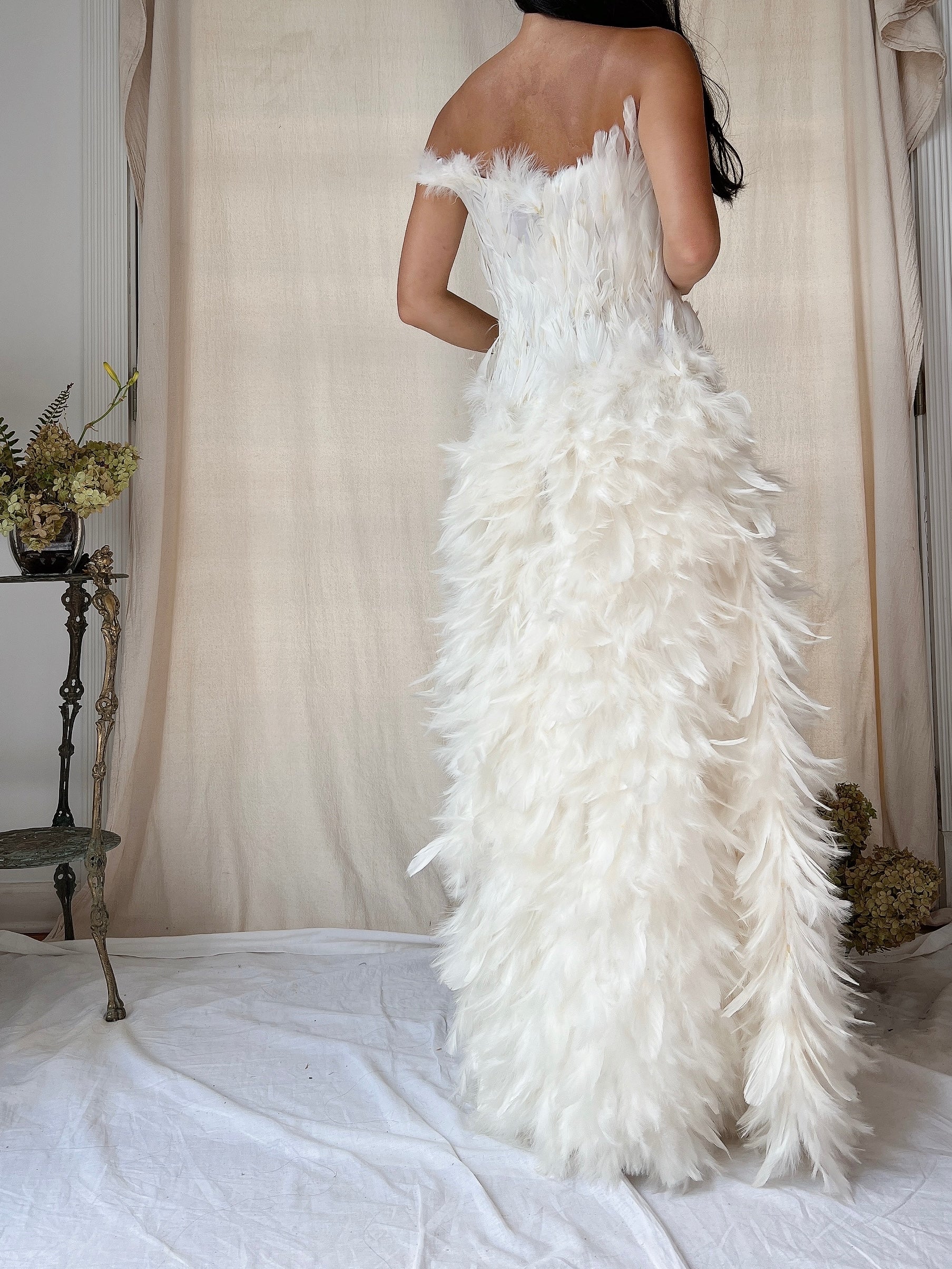 Vintage Ivory Feather Gown - M