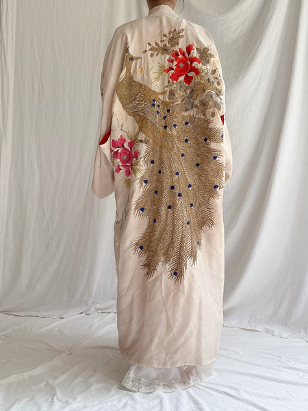 Antique Silk Peacock Embroidered Kimono - OSFM | G O S S A M E R