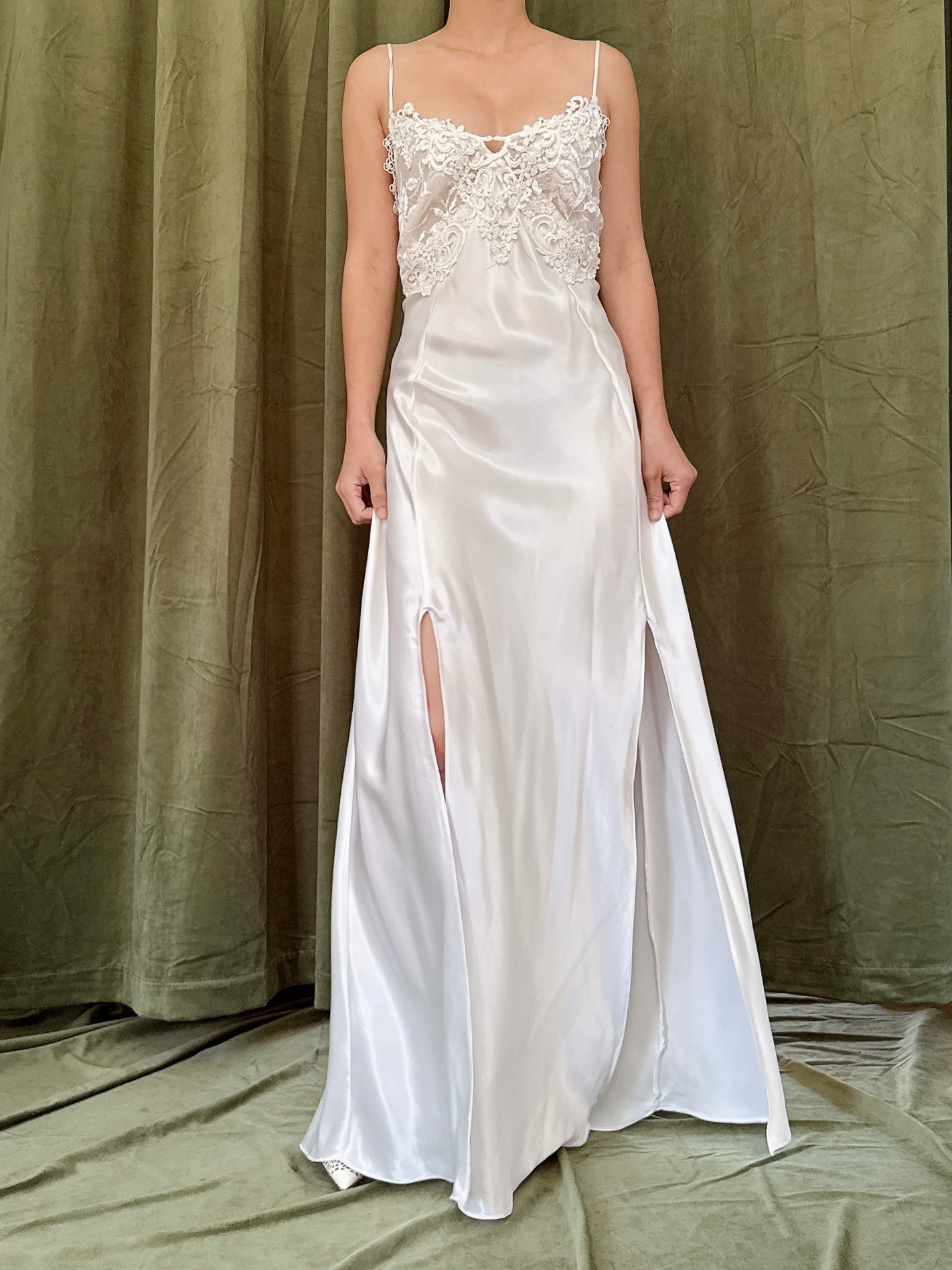 Vintage Front-Split Satin Slip - M
